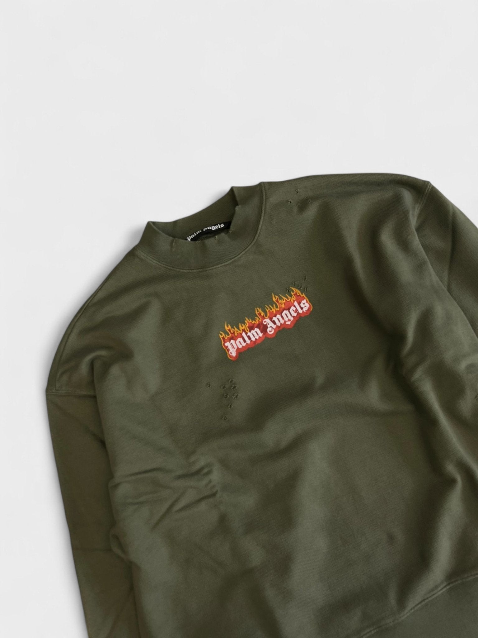 Palm Angels Burning Logo Sweatshirt Military Green - Supplied FashionPalm Angels