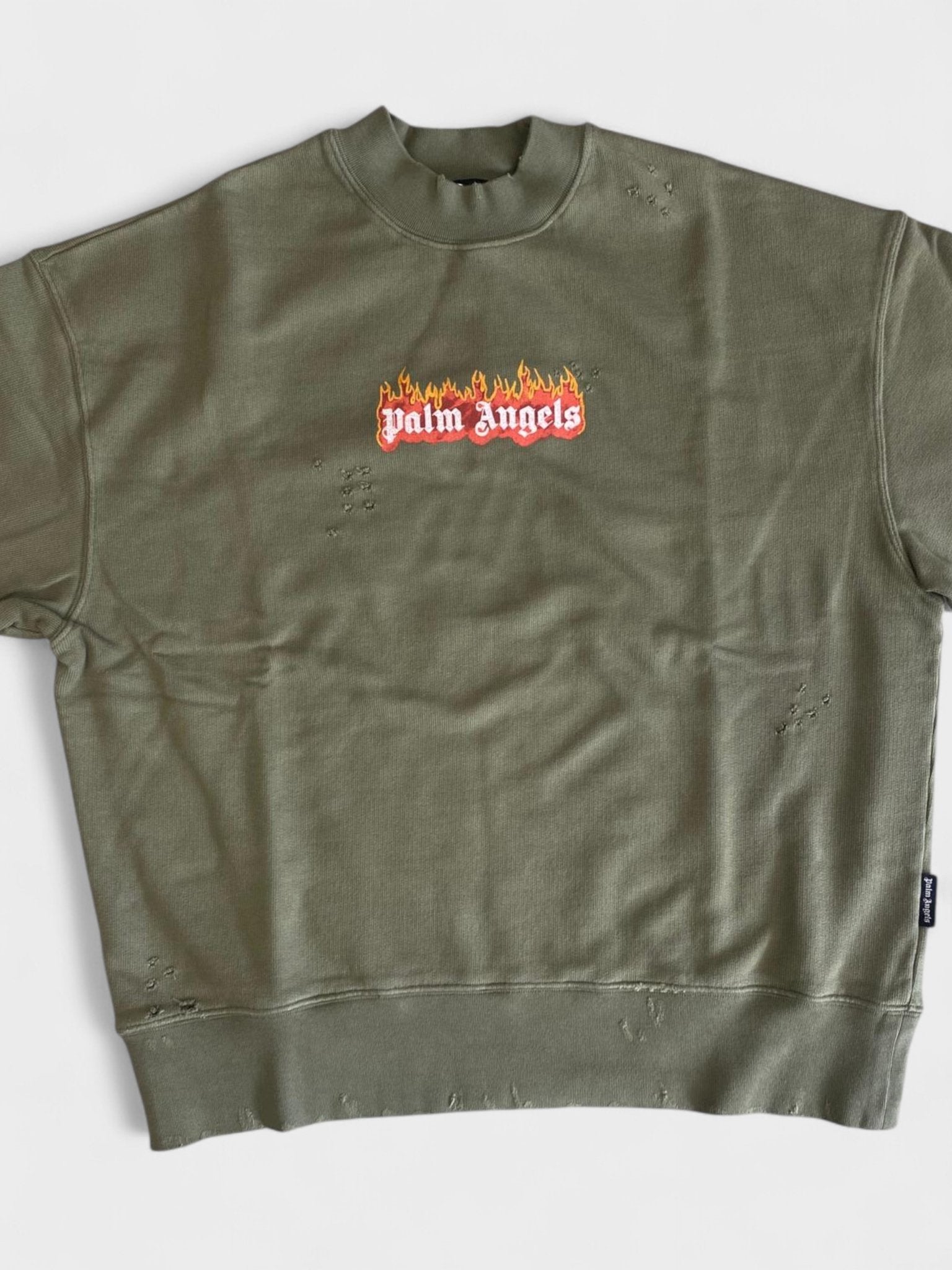 Palm Angels Burning Logo Sweatshirt Military Green - Supplied FashionPalm Angels