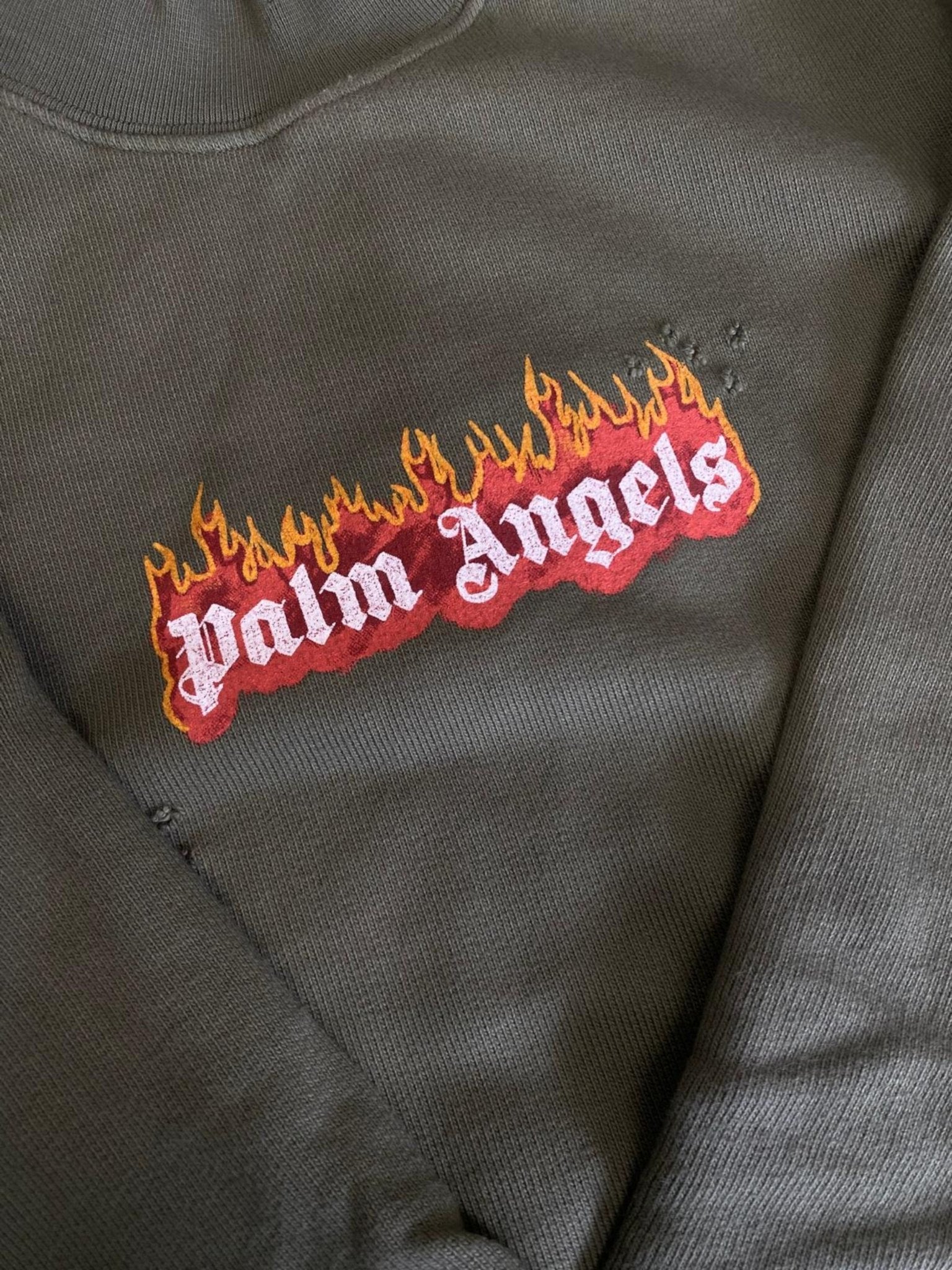Palm Angels Burning Logo Sweatshirt Military Green - Supplied FashionPalm Angels