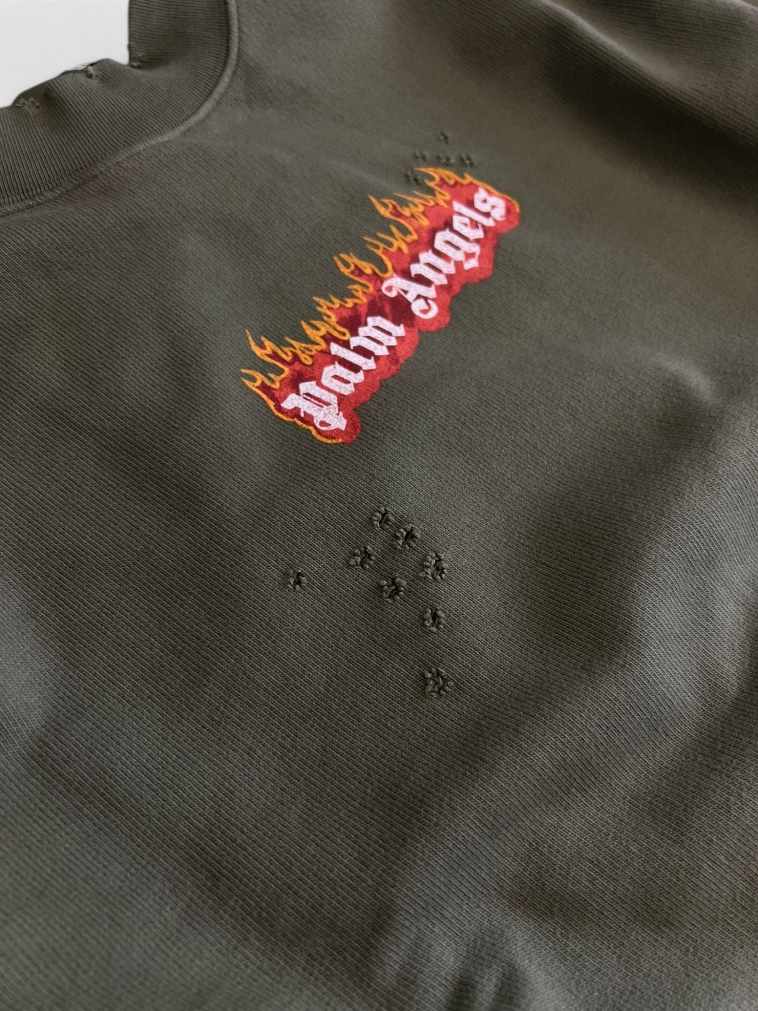 Palm Angels Burning Logo Sweatshirt Military Green - Supplied FashionPalm Angels