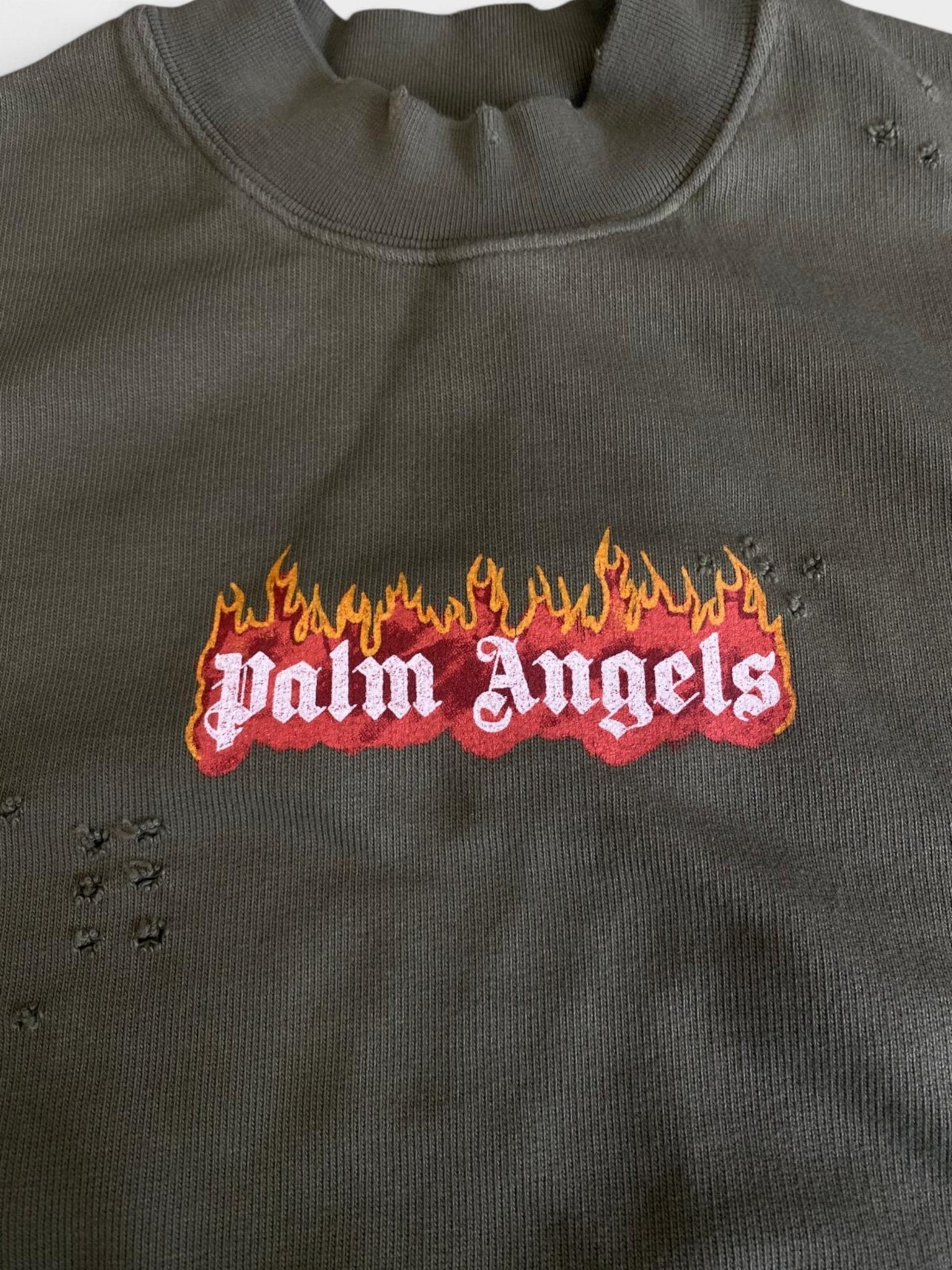 Palm Angels Burning Logo Sweatshirt Military Green - Supplied FashionPalm Angels