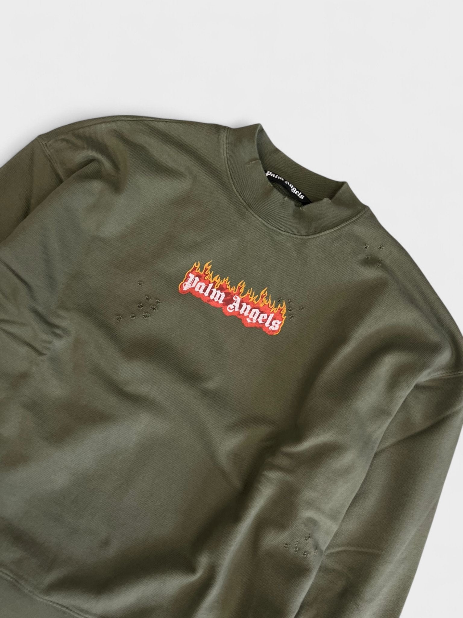 Palm Angels Burning Logo Sweatshirt Military Green - Supplied FashionPalm Angels