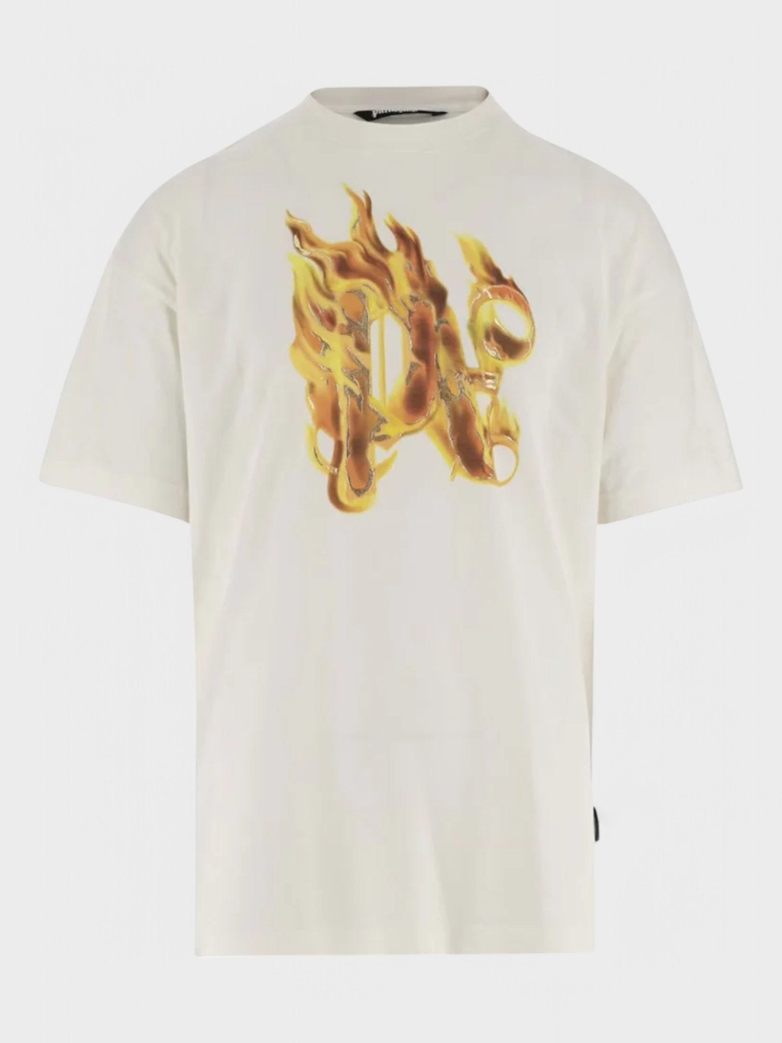 Palm Angels Burning Monogram - Print T-Shirt White/Burnt Orange - Supplied FashionPALM ANGELS