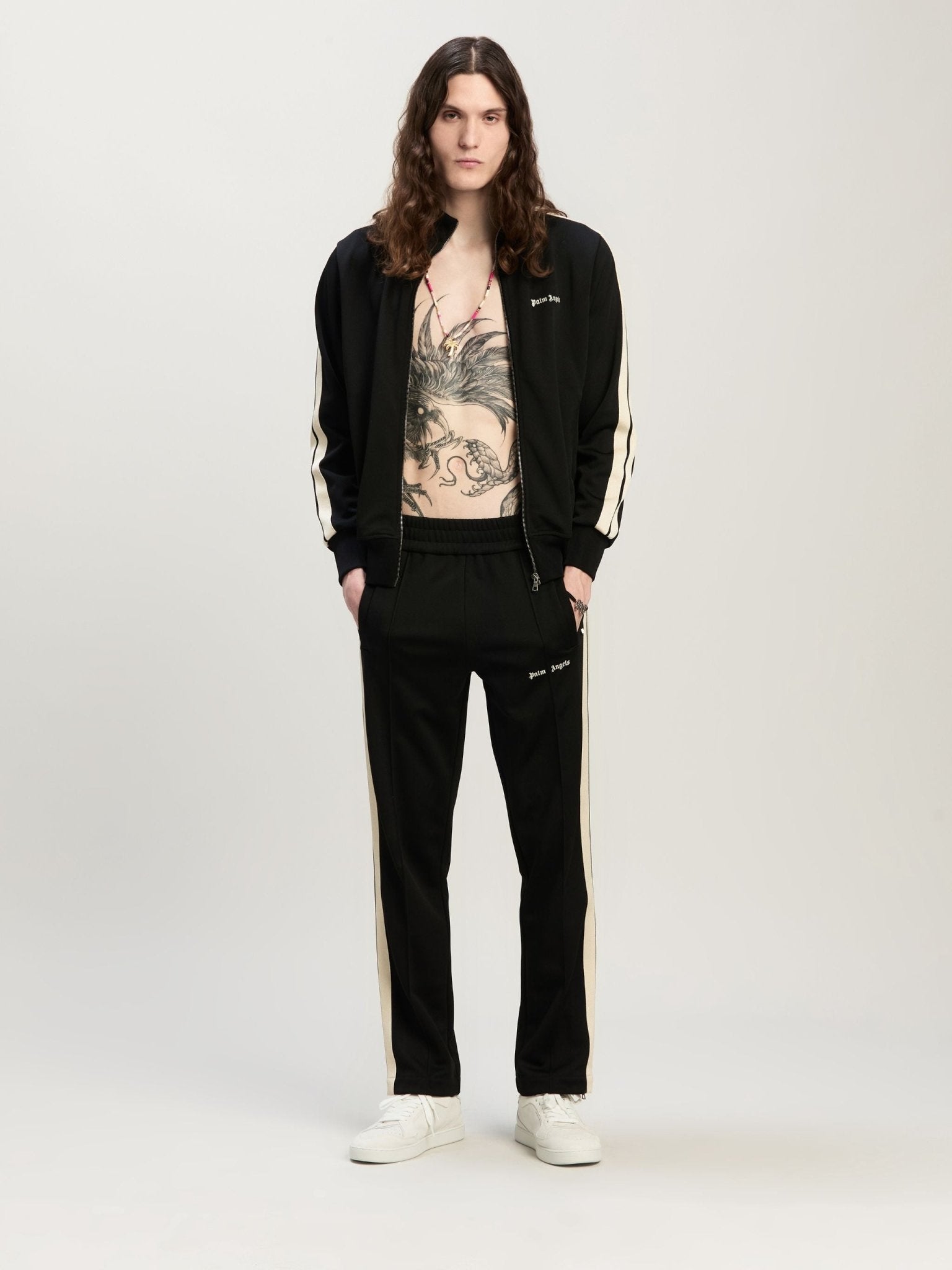 Palm Angels Classic Velvet Track Shirt Black - Supplied FashionPALM ANGELS