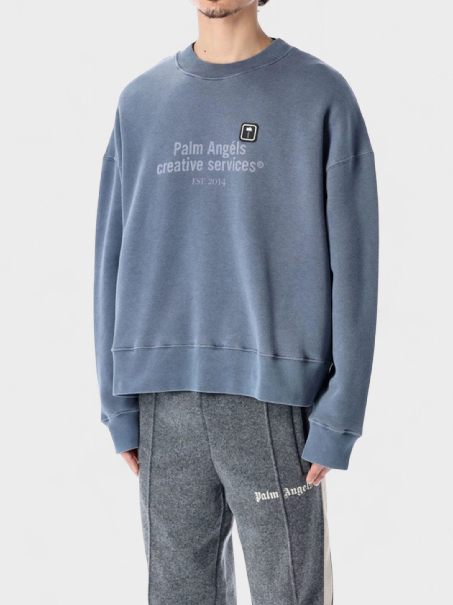 Palm Angels Creative Services Crewneck Sweater Navy Blue - Supplied FashionPalm Angels