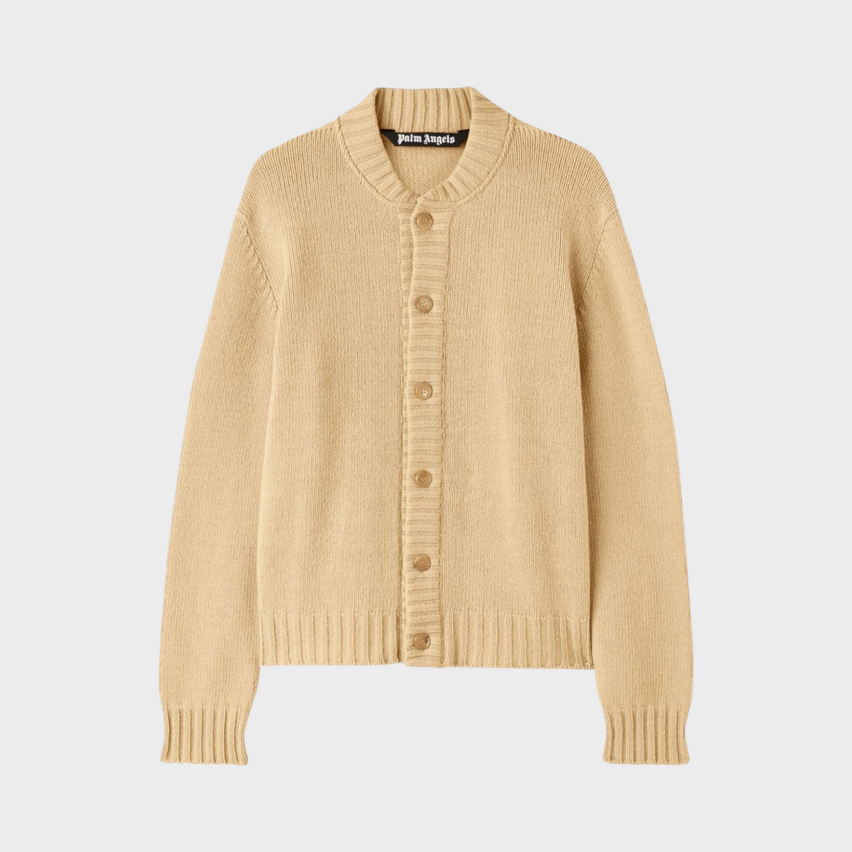 Palm Angels Curved Logo Cardigan Beige | Palm Angels