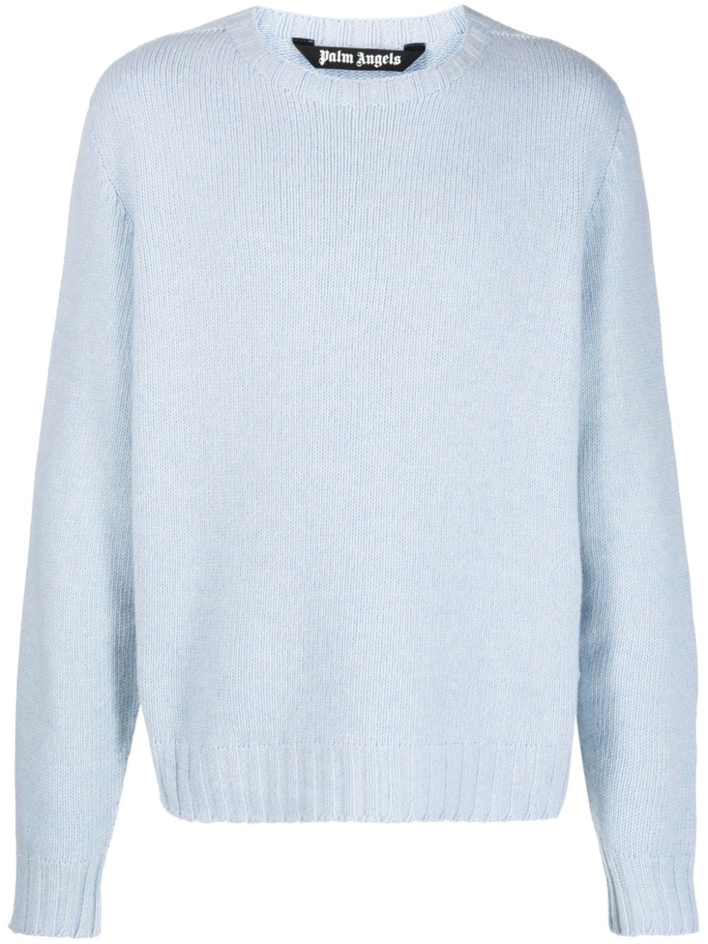 Palm Angels Curved Logo Knit Sweater Light Blue - Supplied FashionPALM ANGELS