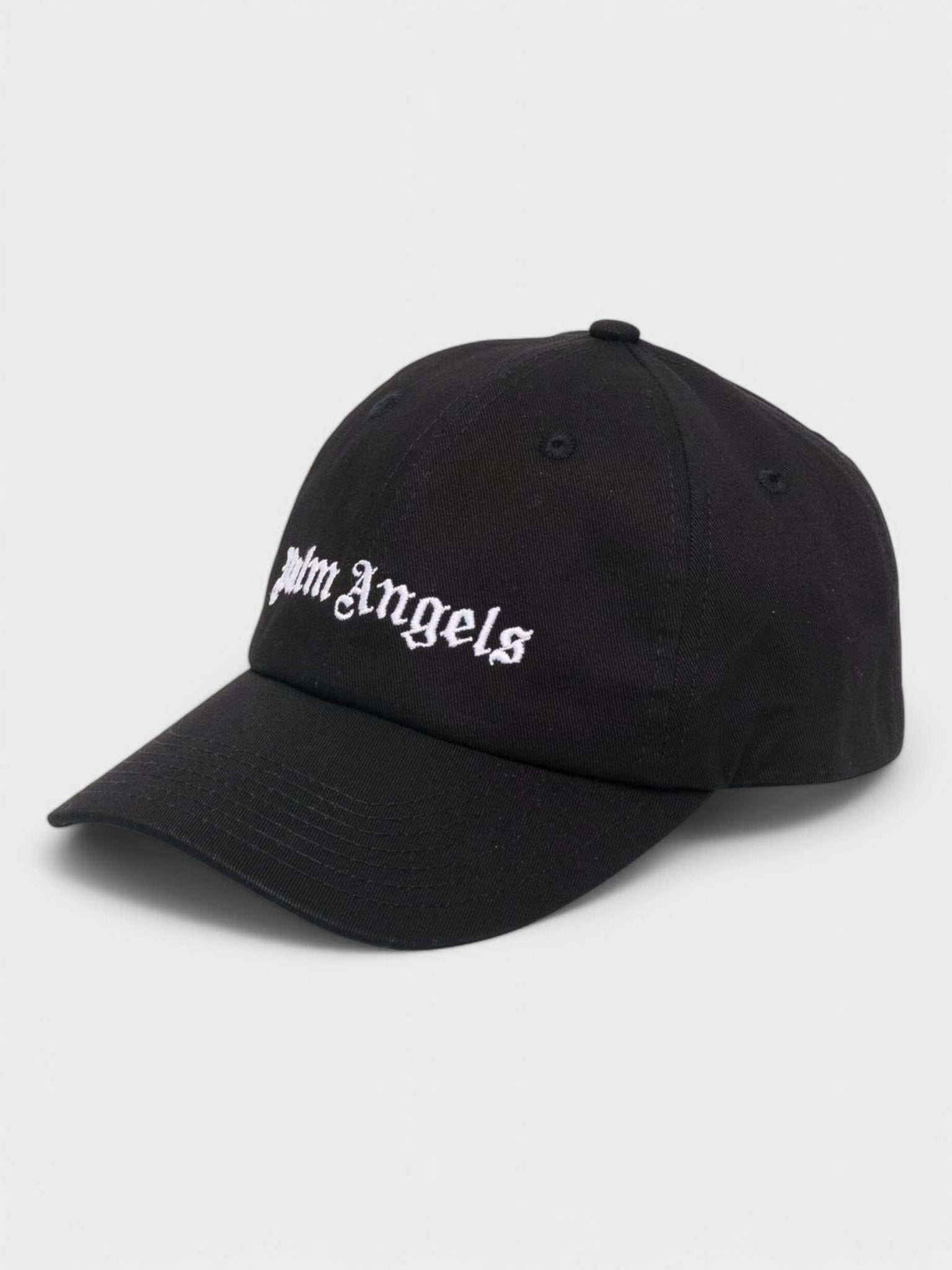 Palm Angels Embroidered Gothic Intarsia Logo Strap - Back Cap Black/White (Ss22) - Supplied FashionPALM ANGELS