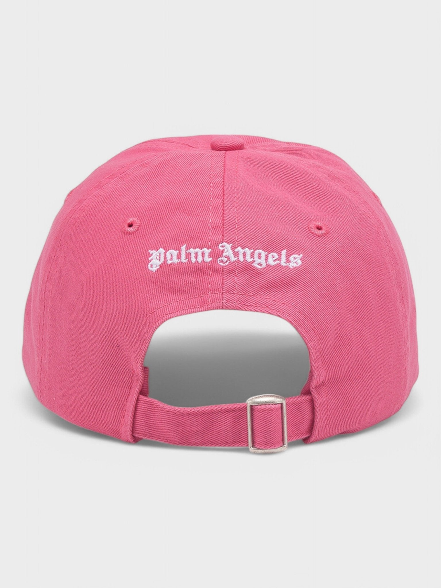 Palm Angels Embroidered Gothic Intarsia Logo Strap - Back Cap Pink/White - Supplied FashionPALM ANGELS