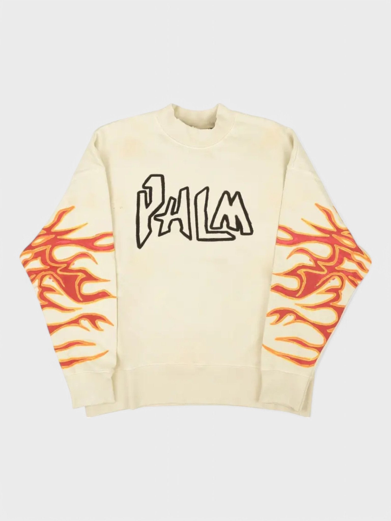 Palm Angels Garment Dye Palm Graffiti Flames Sweatshirt Off White/Black - Supplied FashionPALM ANGELS