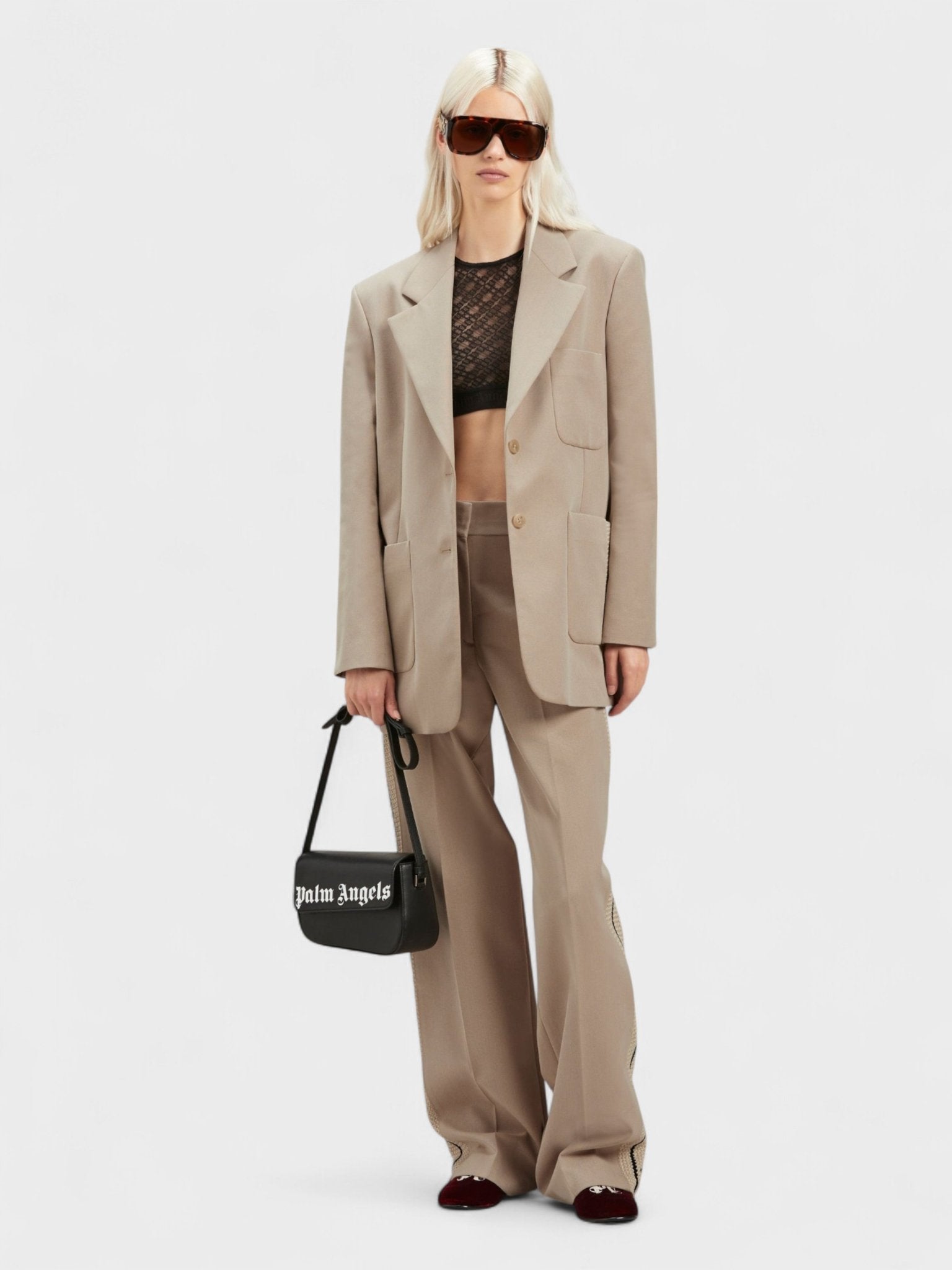 Palm Angels Knit Tape Blazer Beige - Supplied FashionPalm Angels