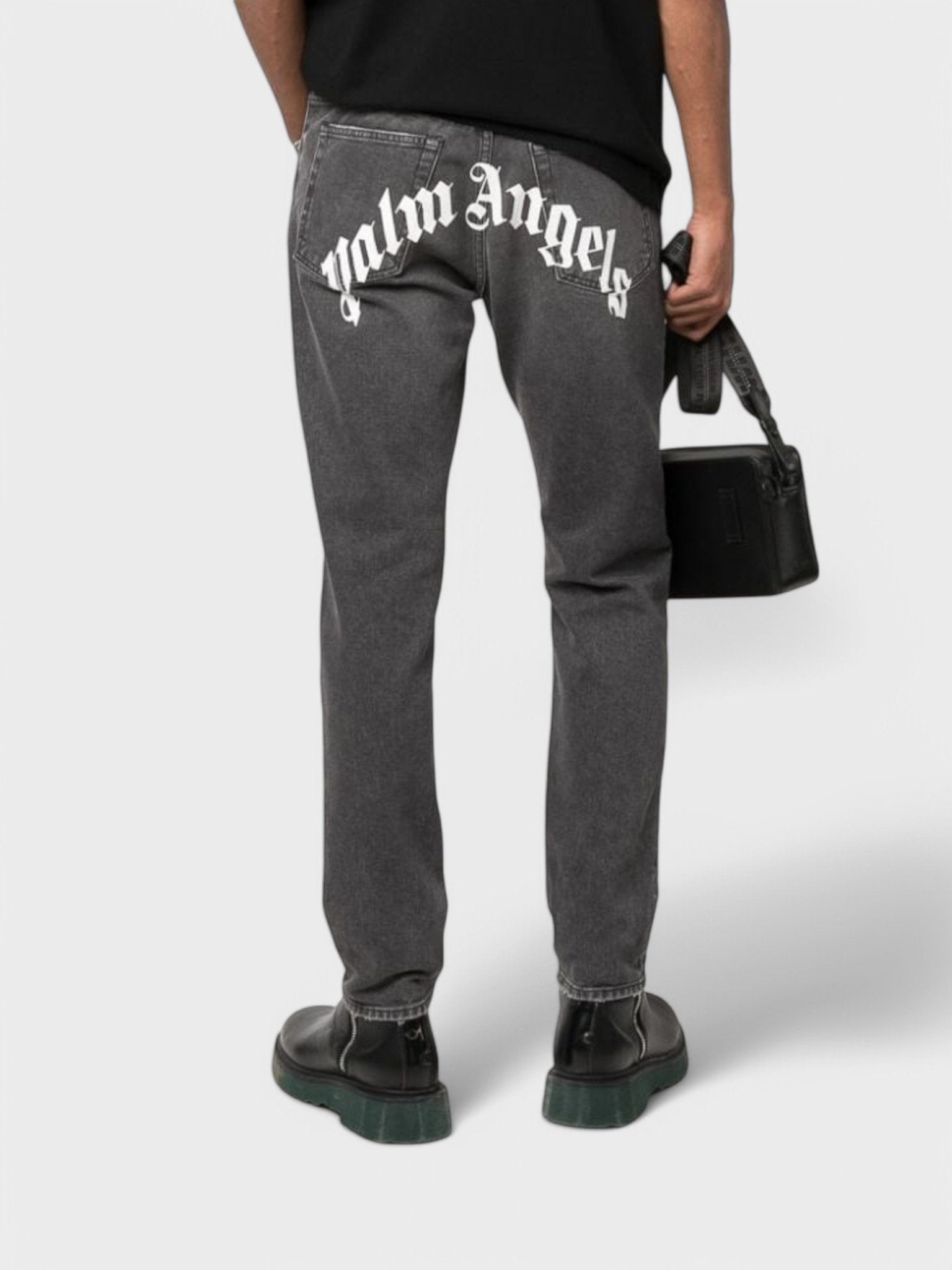 Palm Angels Logo Denim Straight Leg Jeans Black/White - Supplied FashionPalm Angels