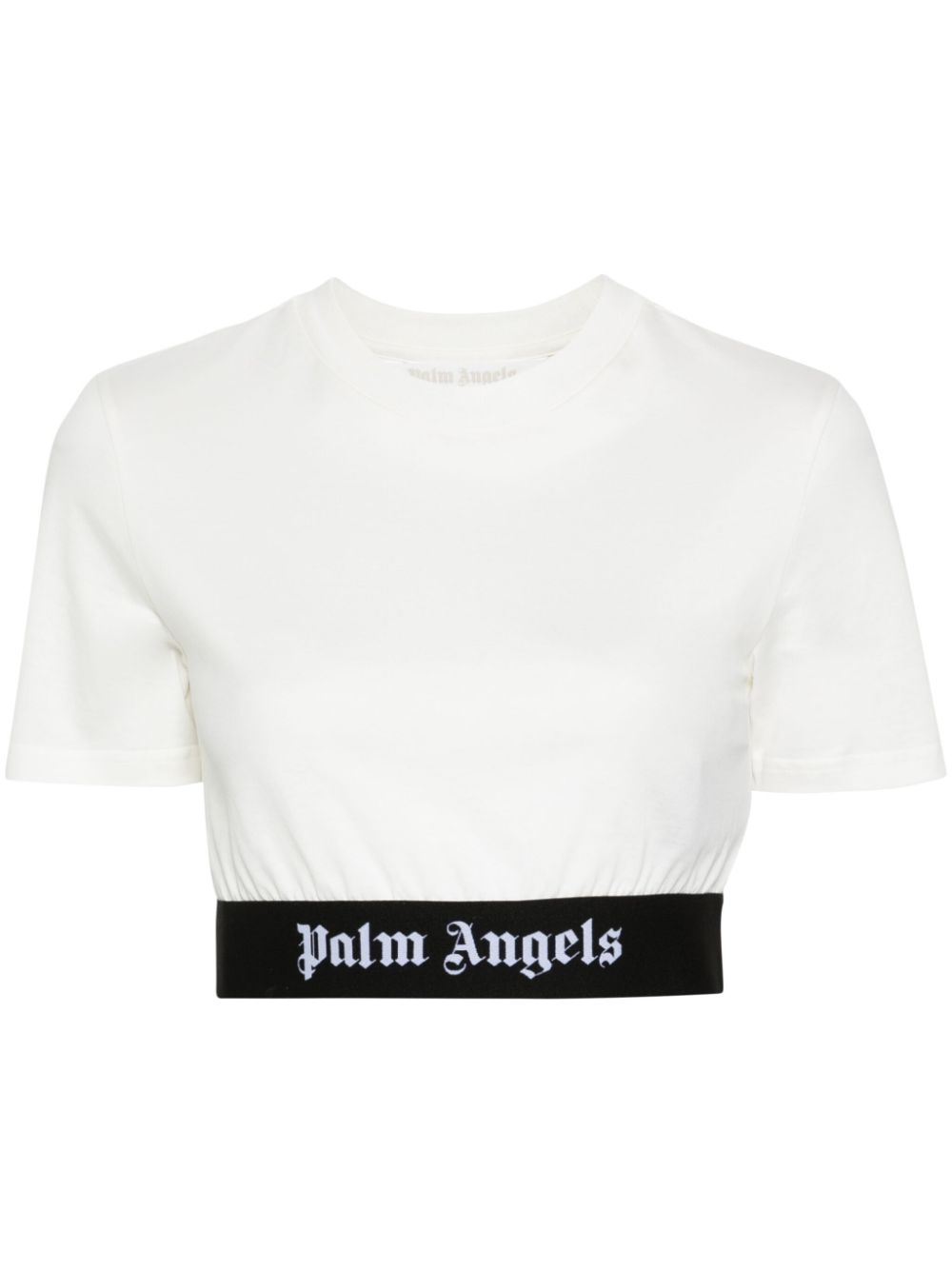 Palm Angels Logo Tape Crop Tee White - Supplied FashionPALM ANGELS