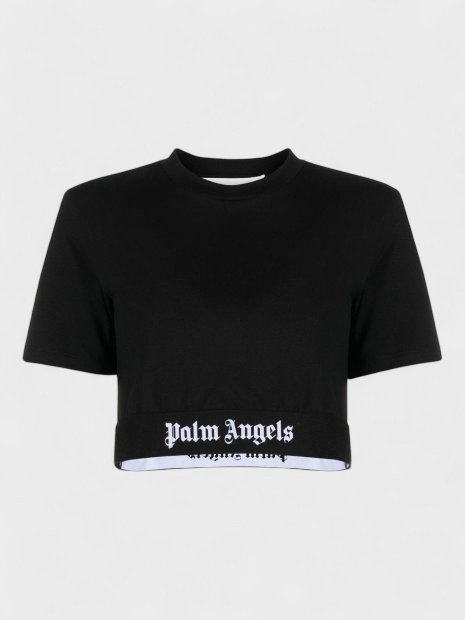 Palm Angels Logo Tape Cropped Tee Black White - Supplied FashionPalm Angels