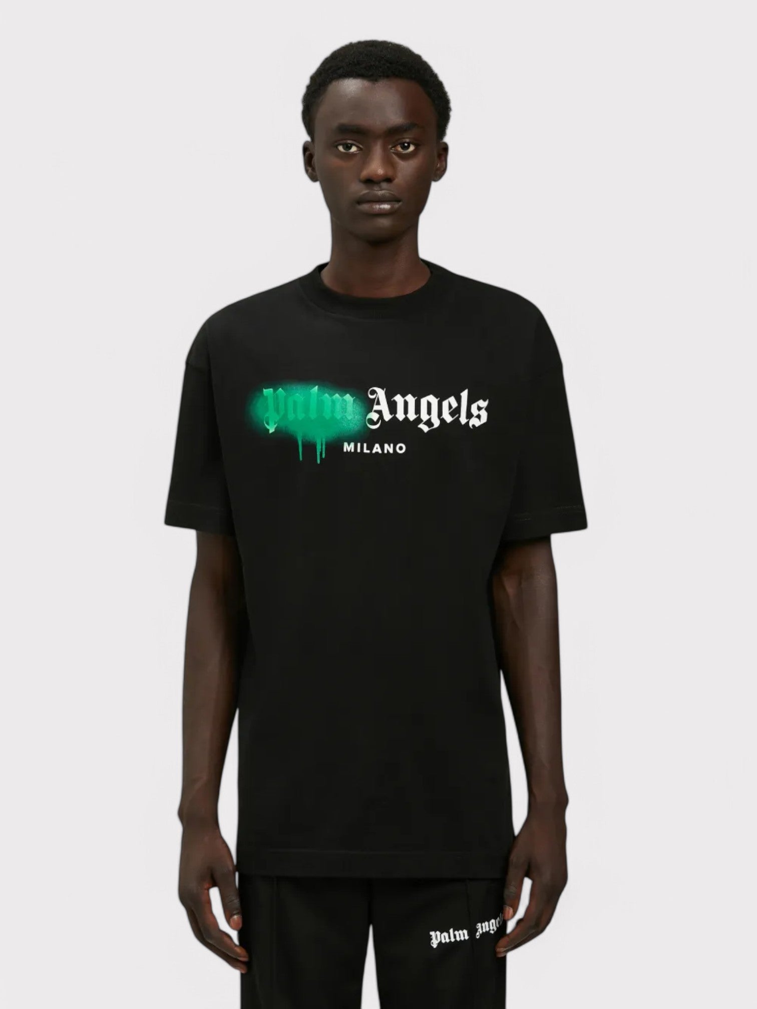 Palm Angels Milano Sprayed Logo T-Shirt 'Black/Green' - Supplied FashionPalm Angels