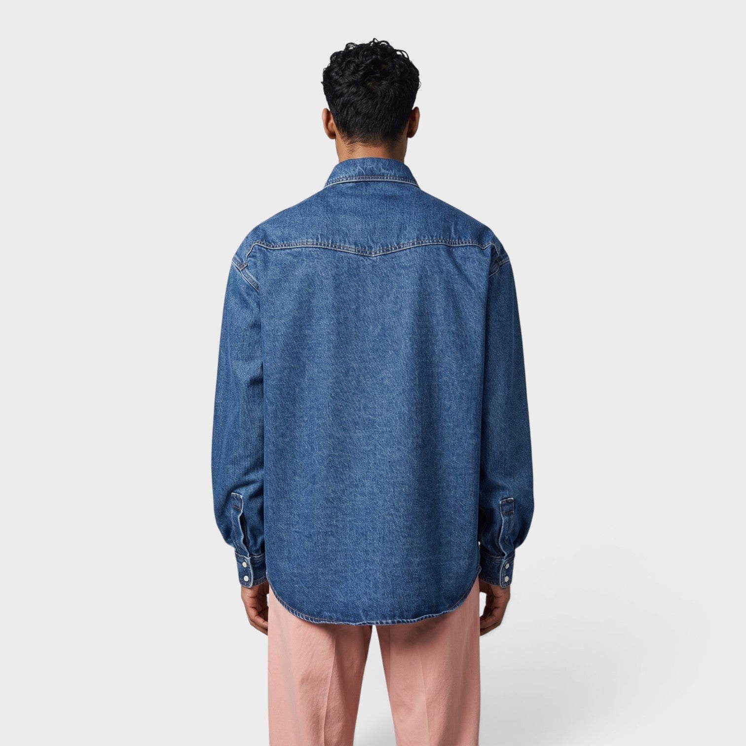 Oversized Monogram Denim Shirt Blue