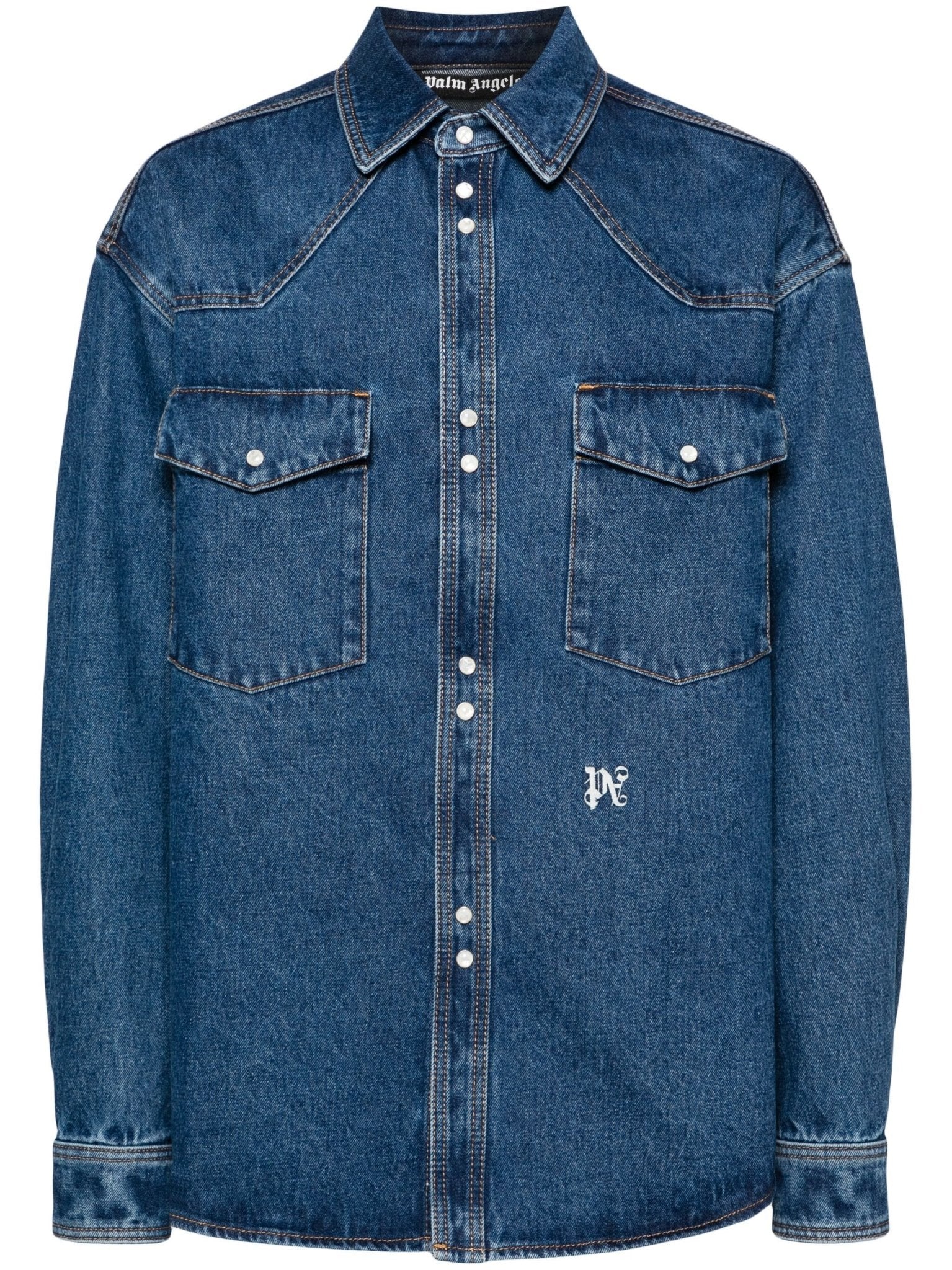 Palm Angels Monogram Denim Shirt Blue - Supplied FashionPALM ANGELS