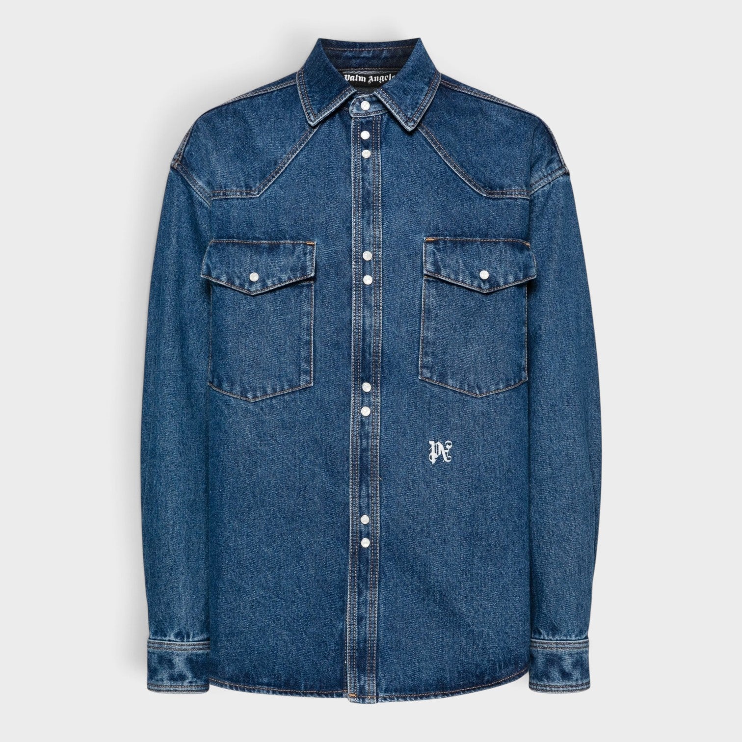 Oversized Monogram Denim Shirt Blue