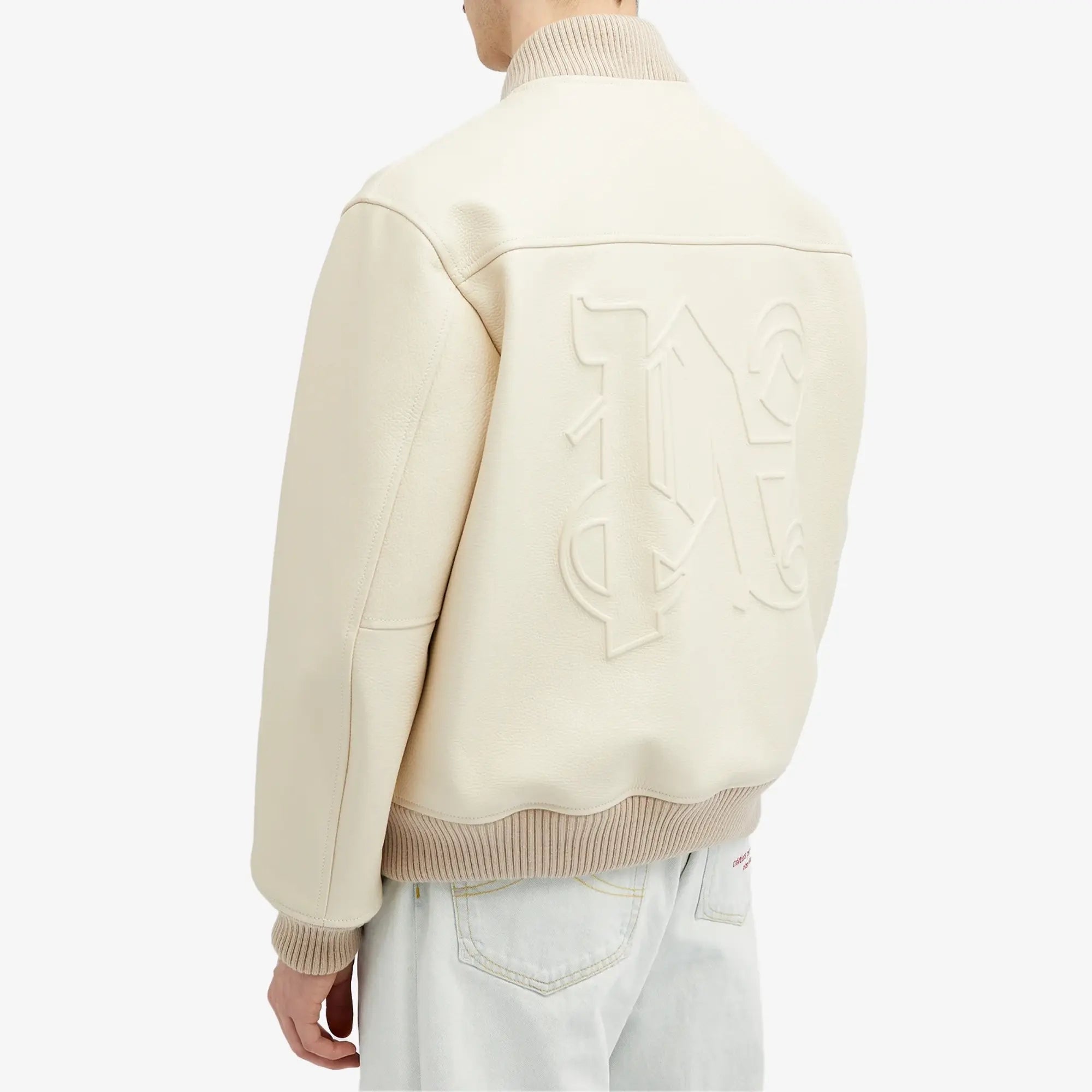 Palm Angels Monogram Leather Bomber Light Beige - Supplied FashionPalm Angels