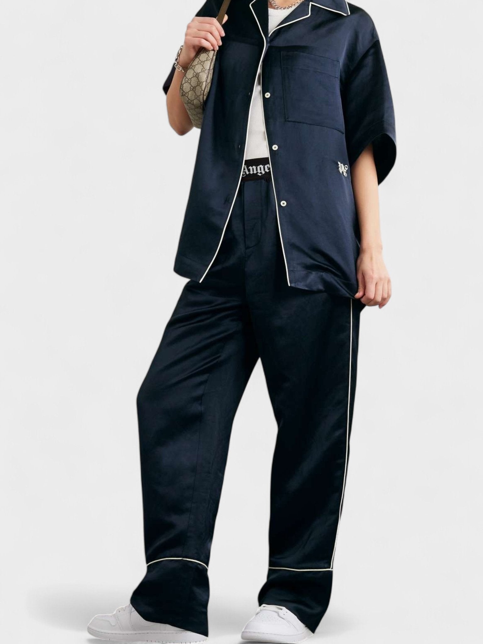 Palm Angels Monogram Satin Bowling Shirt Blue - Supplied FashionPalm Angels