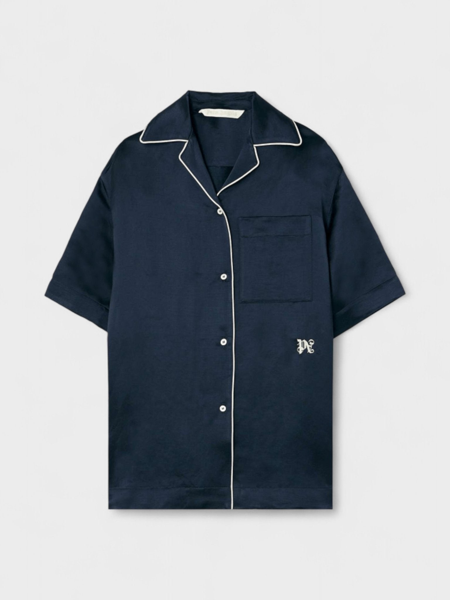 Palm Angels Monogram Satin Bowling Shirt Blue - Supplied FashionPalm Angels