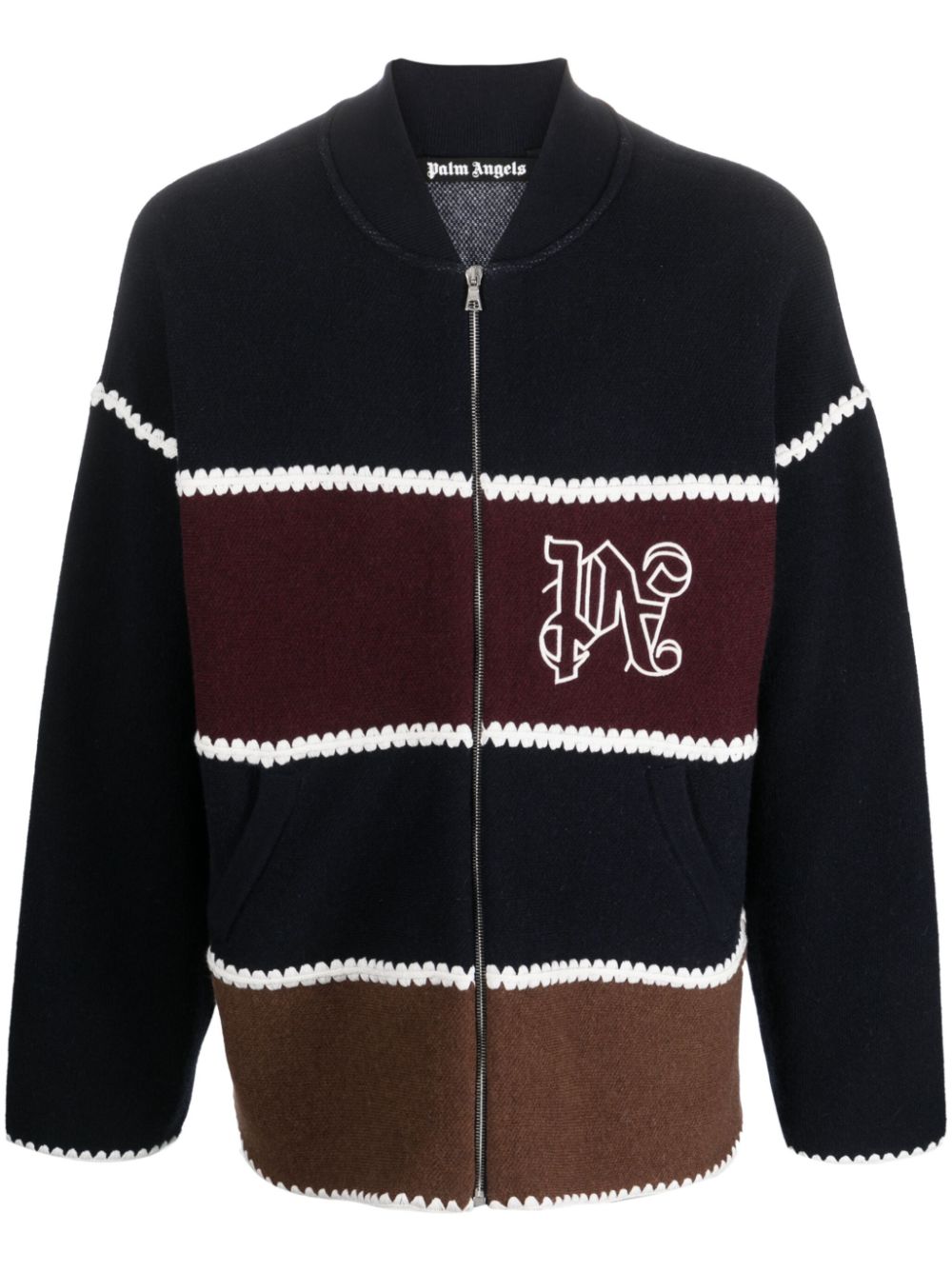 Palm Angels Monogram Striped Knit Jacket Navy Blue - Supplied FashionPALM ANGELS