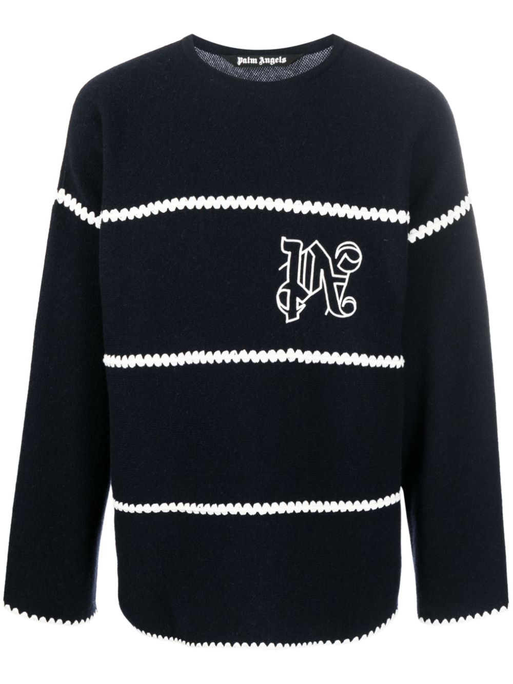 Palm Angels Monogram Striped Sweater Navy Blue - Supplied FashionPALM ANGELS