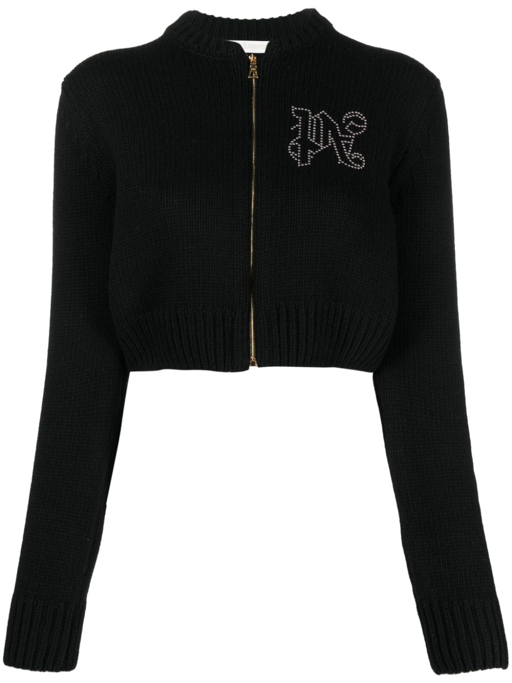 Palm Angels Monogram Studded Zip Sweater Black - Supplied FashionPALM ANGELS