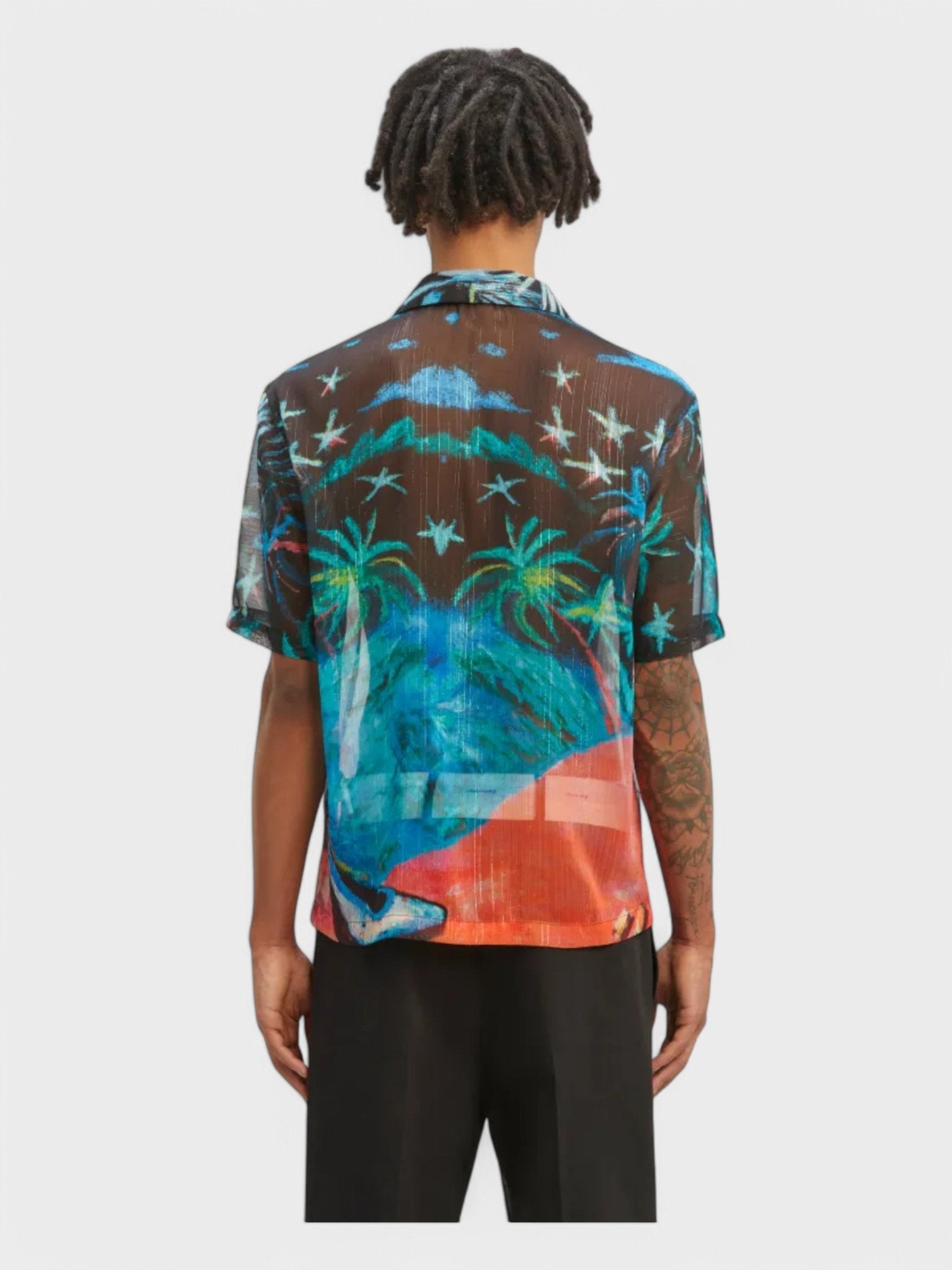 Palm Angels Oil On Canvas Button - Up Bowling Shirt Black/Multicolour - Supplied FashionPALM ANGELS