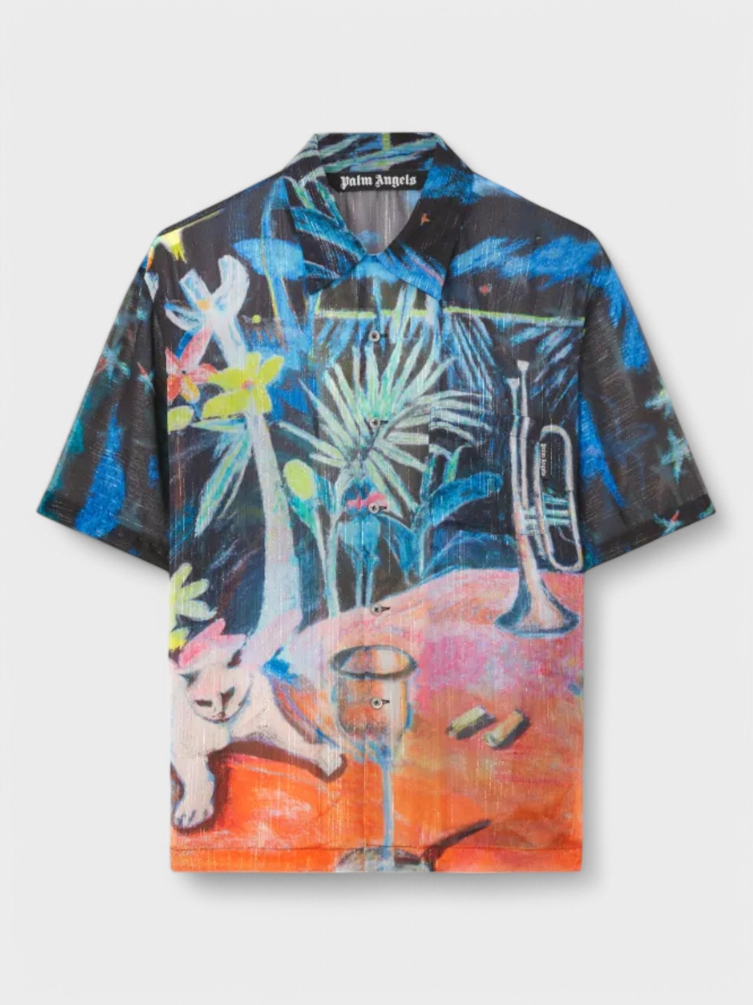 Palm Angels Oil On Canvas Button - Up Bowling Shirt Black/Multicolour - Supplied FashionPALM ANGELS