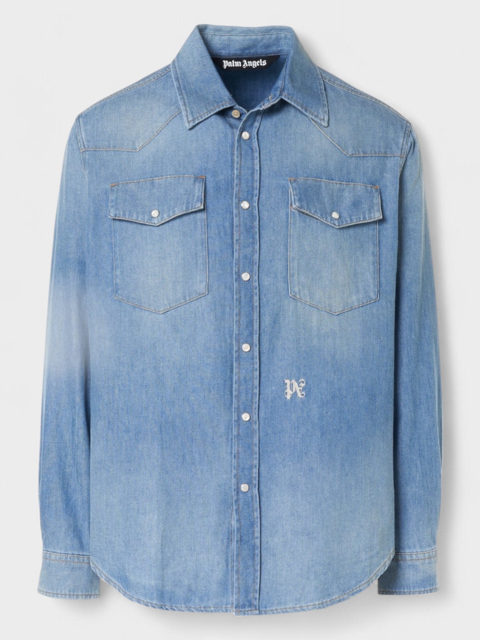 Palm Angels Pa Monogram Denim Shirt Light Blue - Supplied FashionPalm Angels