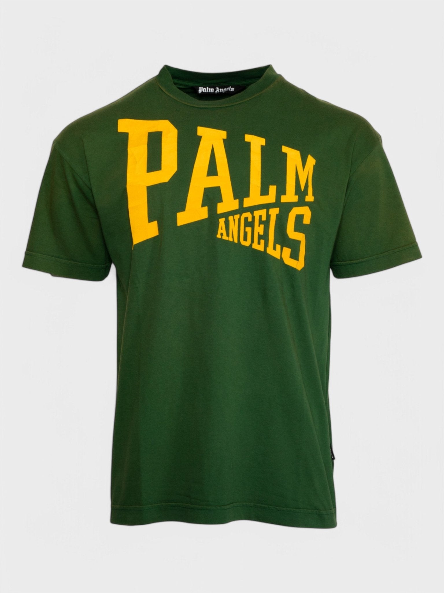 Palm Angels Vintage Look College Logo T-Shirt Green/Yellow - Supplied FashionPALM ANGELS