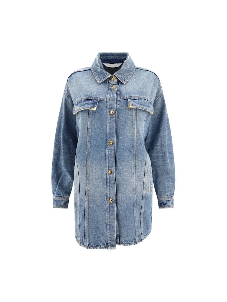 Palm Angels Washed Logo Denim Overshirt Blue - Supplied FashionPALM ANGELS