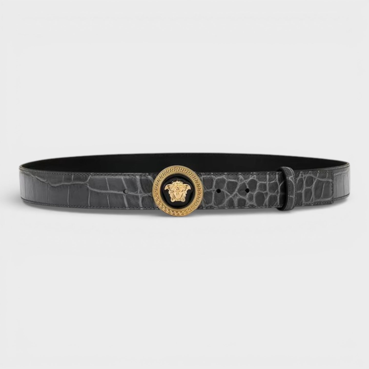 Medusa Croc-Effect Belt Black Grey Gold