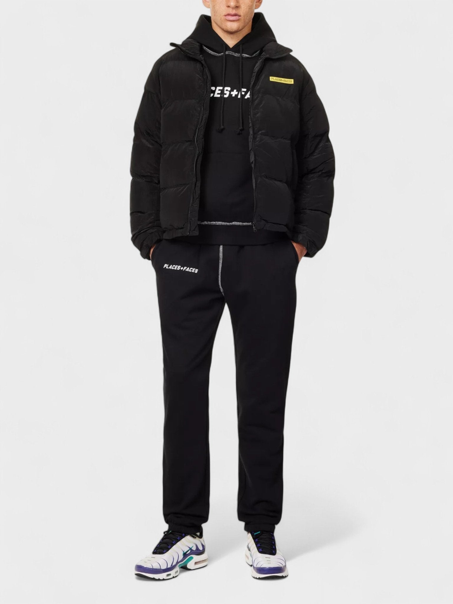 Places + Faces High Neck Woven Blend Down Puffer Black - Supplied FashionPlaces + Faces