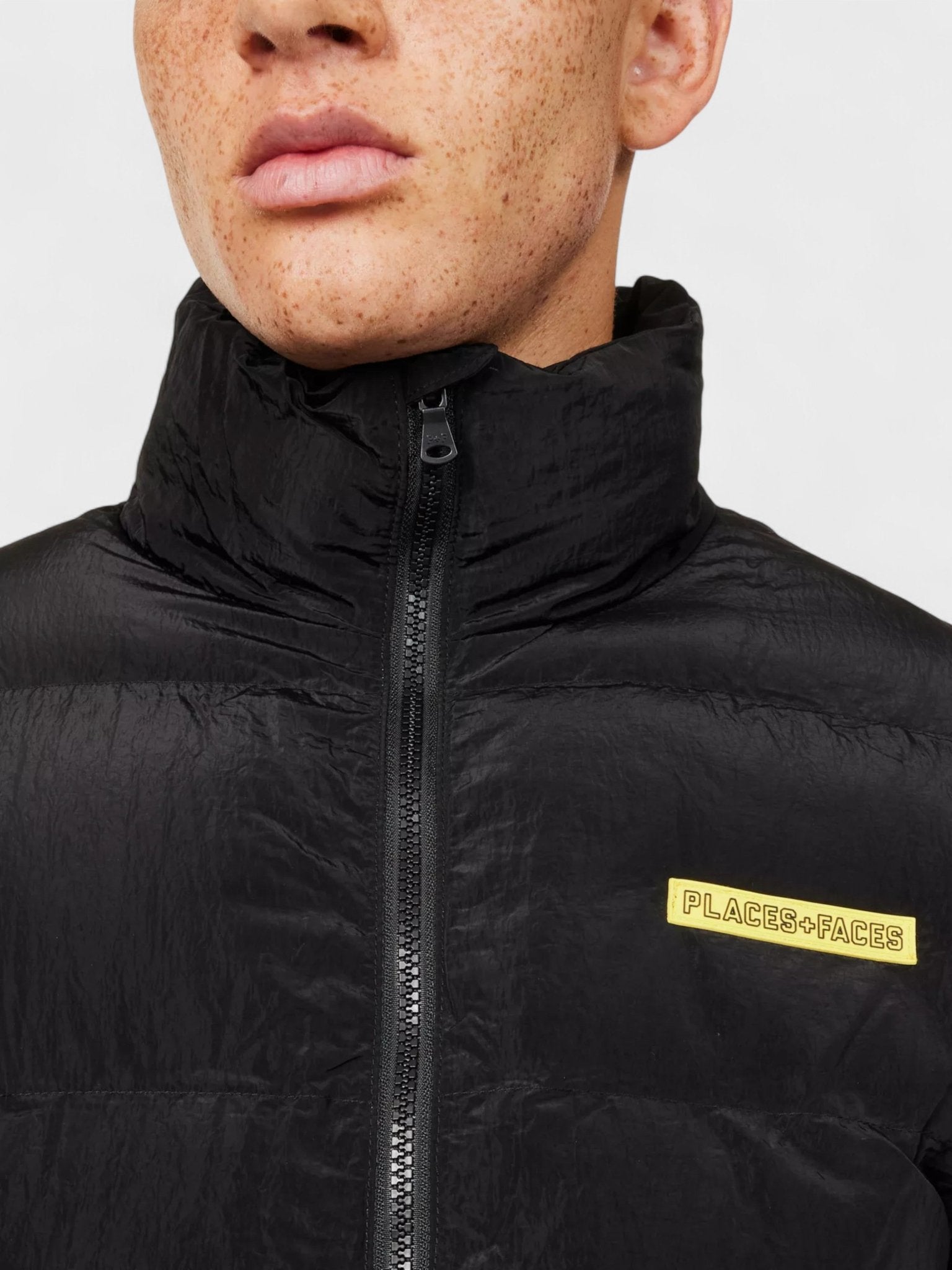 Places + Faces High Neck Woven Blend Down Puffer Black - Supplied FashionPlaces + Faces