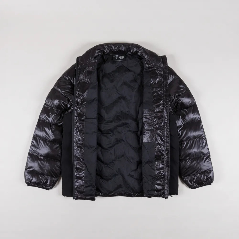 Supplied Fashion Waves Light Puffer Jacket in black with a glossy finish and quilted insulation for winter layering.