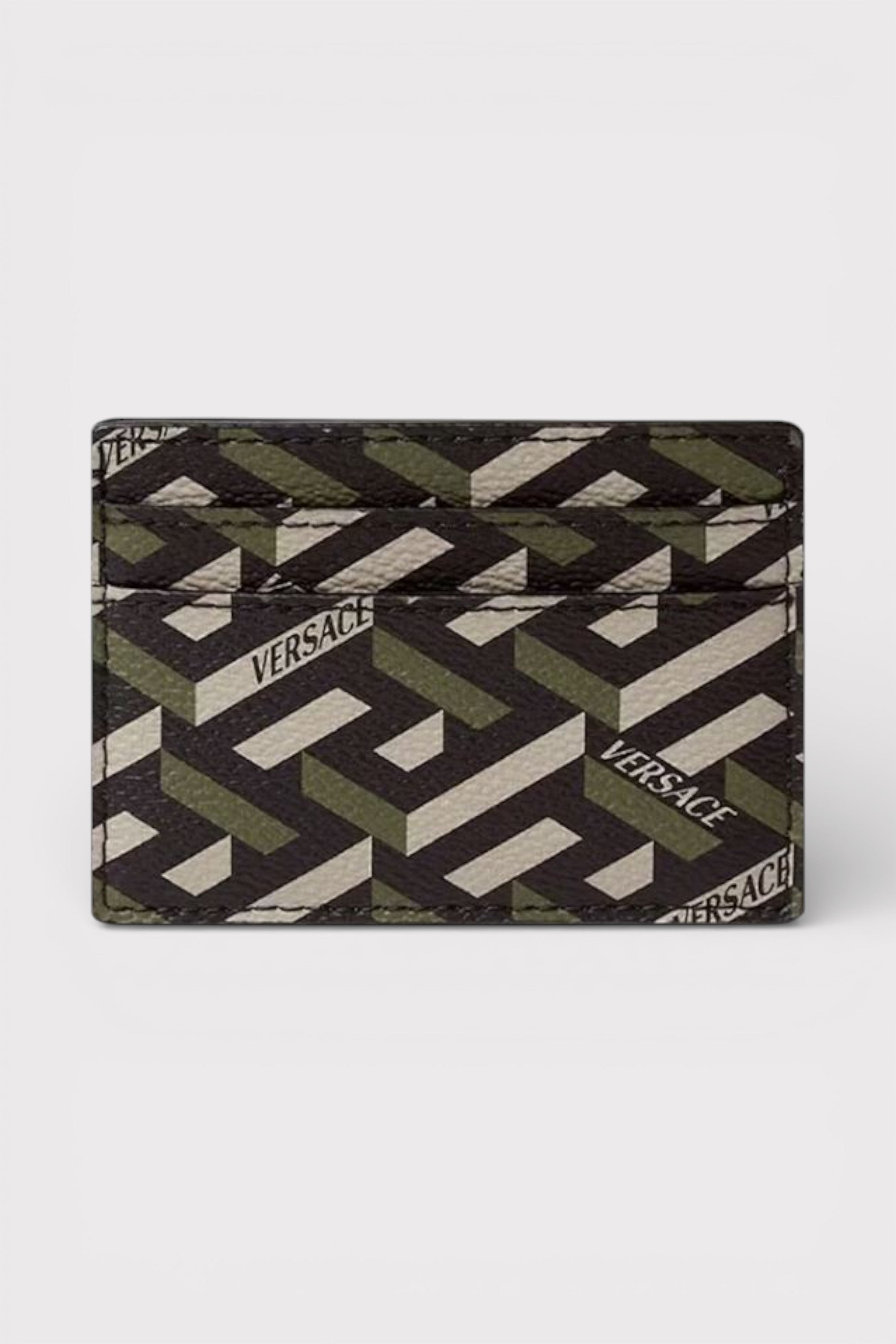 Versace La Greca Signature Card Case Black Kakhi