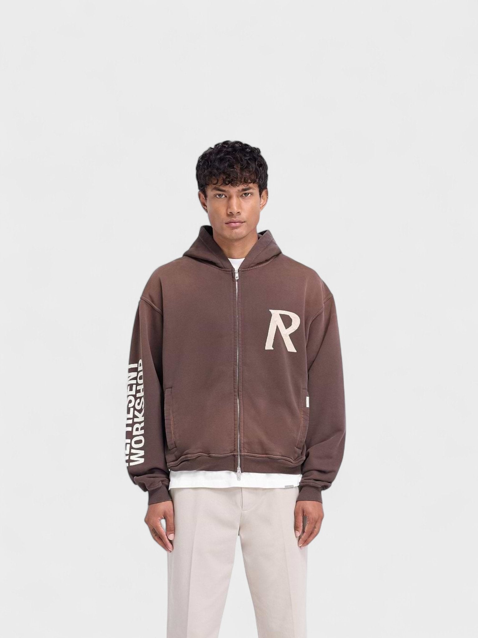 Represent Masking Tape Initial Zipped Hoodie Cedar Brown - Supplied FashionRepresent