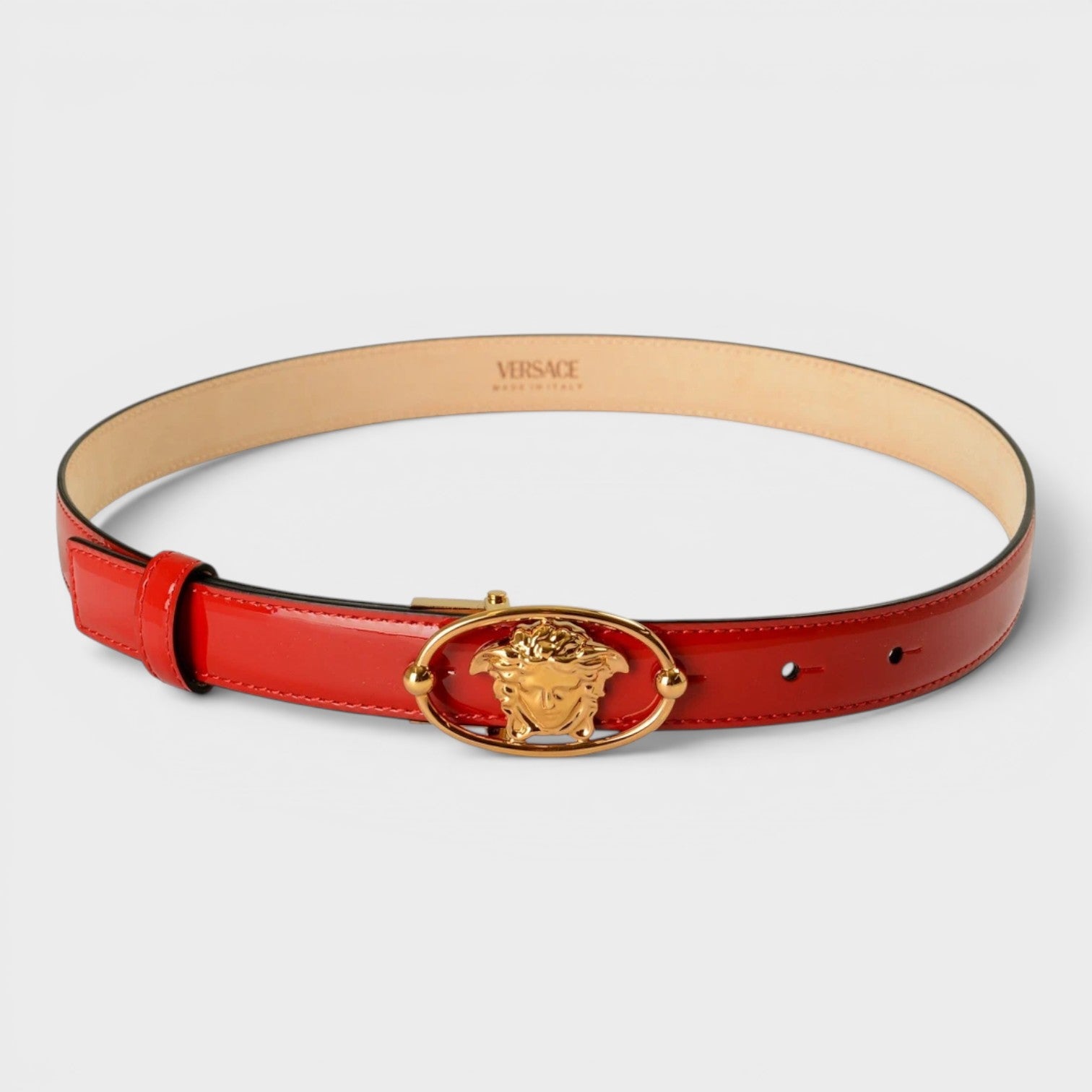 Belt Patent Leather Medusa Gold Red