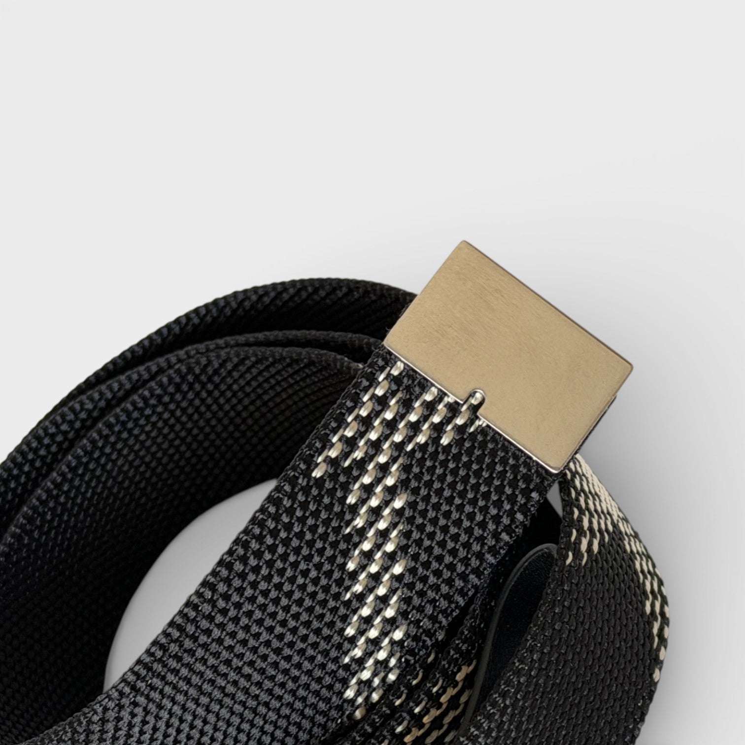 Metal Buckle Shield Webbing Black Silver Belt