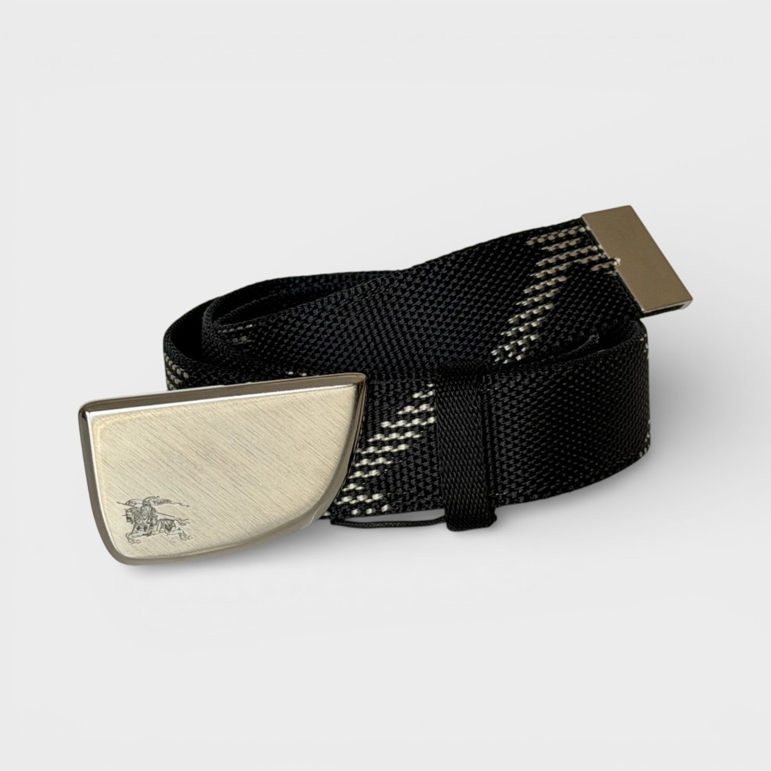 Metal Buckle Shield Webbing Black Silver Belt