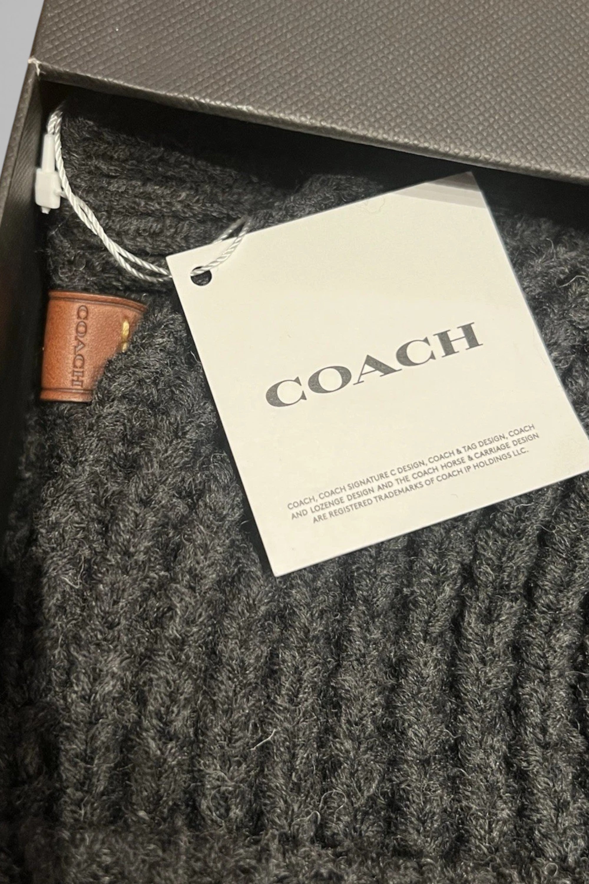 Coach Waffle Beanie Hat, Scarf & Glove Set Charcoal