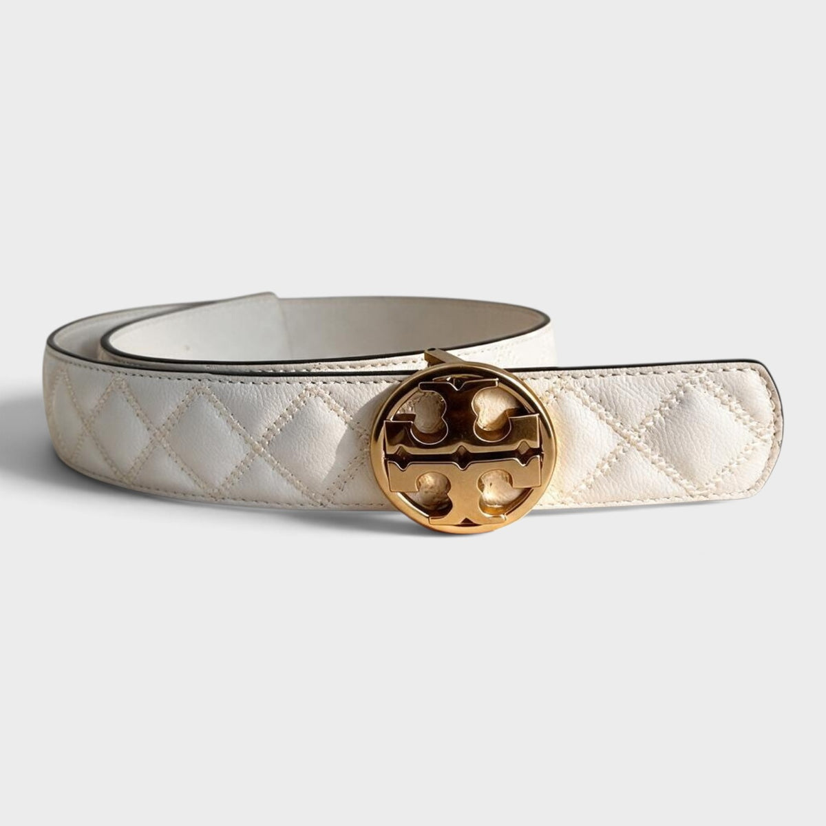 Willa Glazed Skinny Quilted Belt Ivory Gold