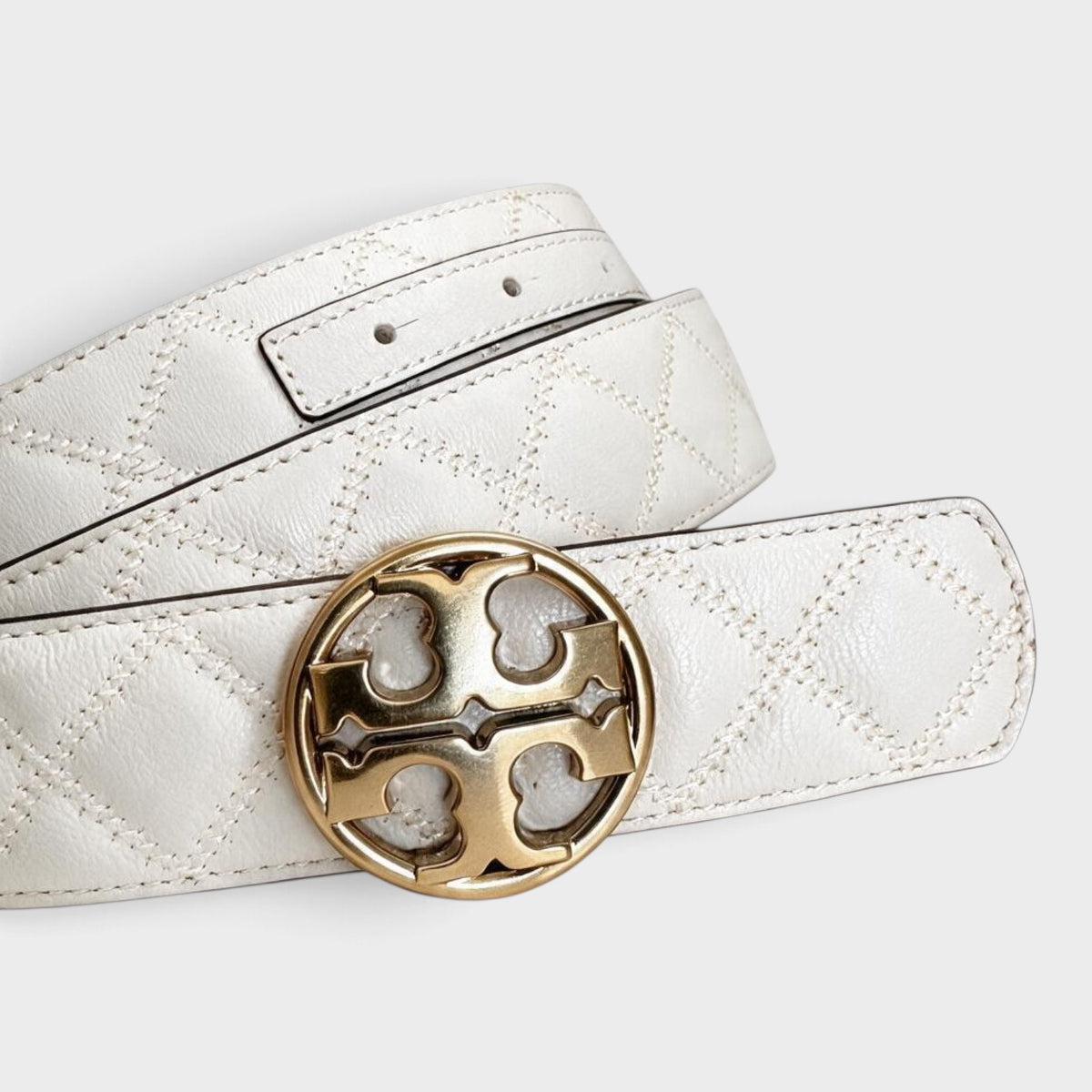 Willa Glazed Skinny Quilted Belt Ivory Gold
