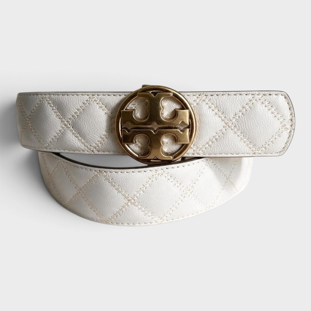 Willa Glazed Skinny Quilted Belt Ivory Gold