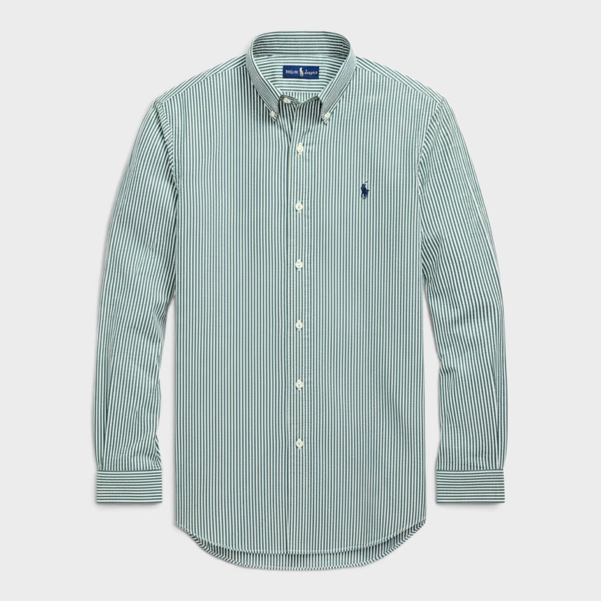 Slim Fit Striped Stretch Poplin Shirt Green White