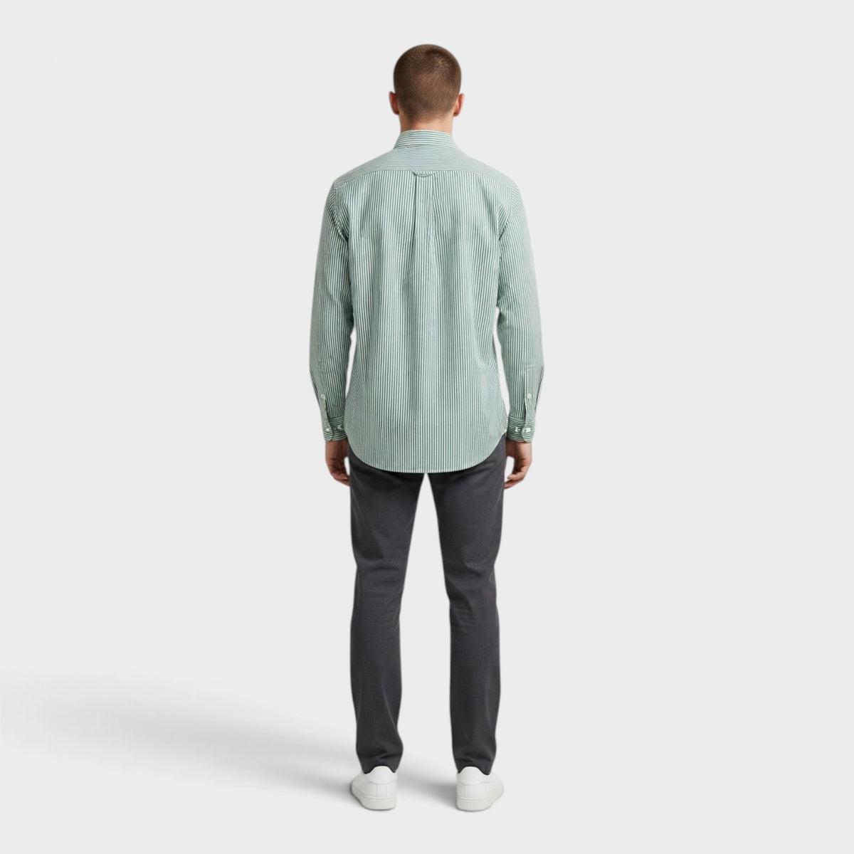 Slim Fit Striped Stretch Poplin Shirt Green White