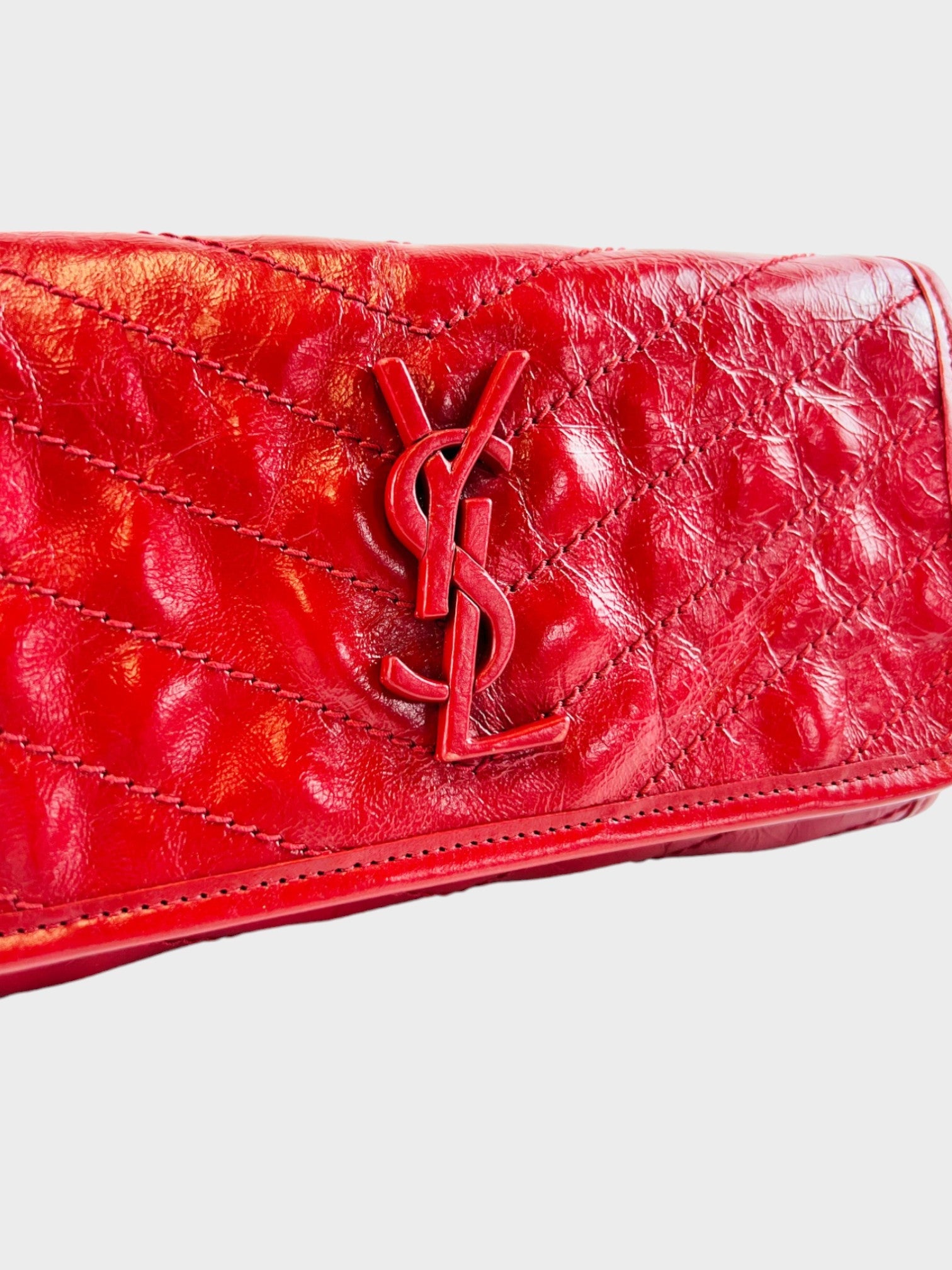 Saint Laurent Red Crinkled Calfskin Matelasse Niki Long Wallet - Supplied LuxurySaint Laurent