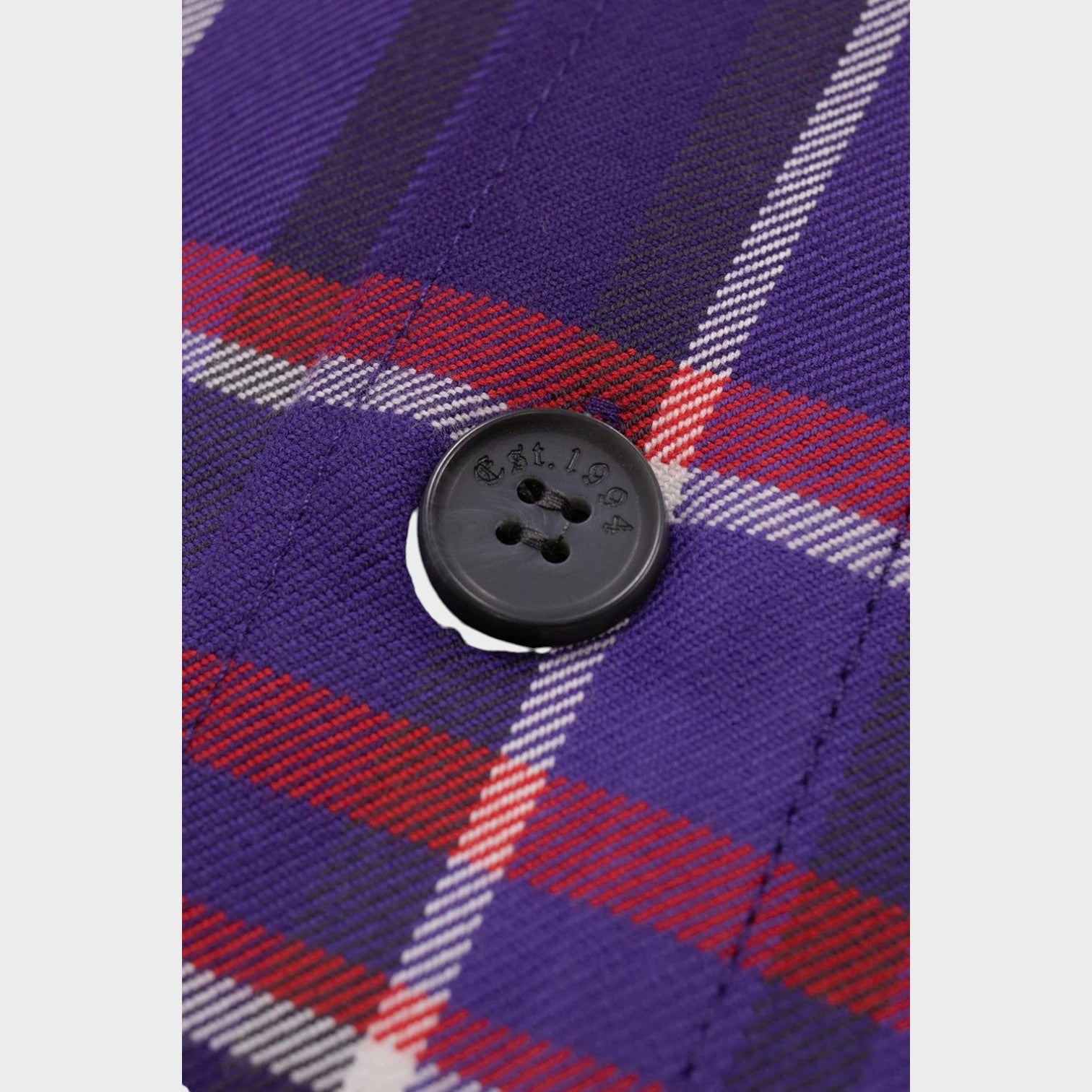Supplied Fashion adidas Korn checked overshirt in multi-blue with a detailed view of the black button closure.